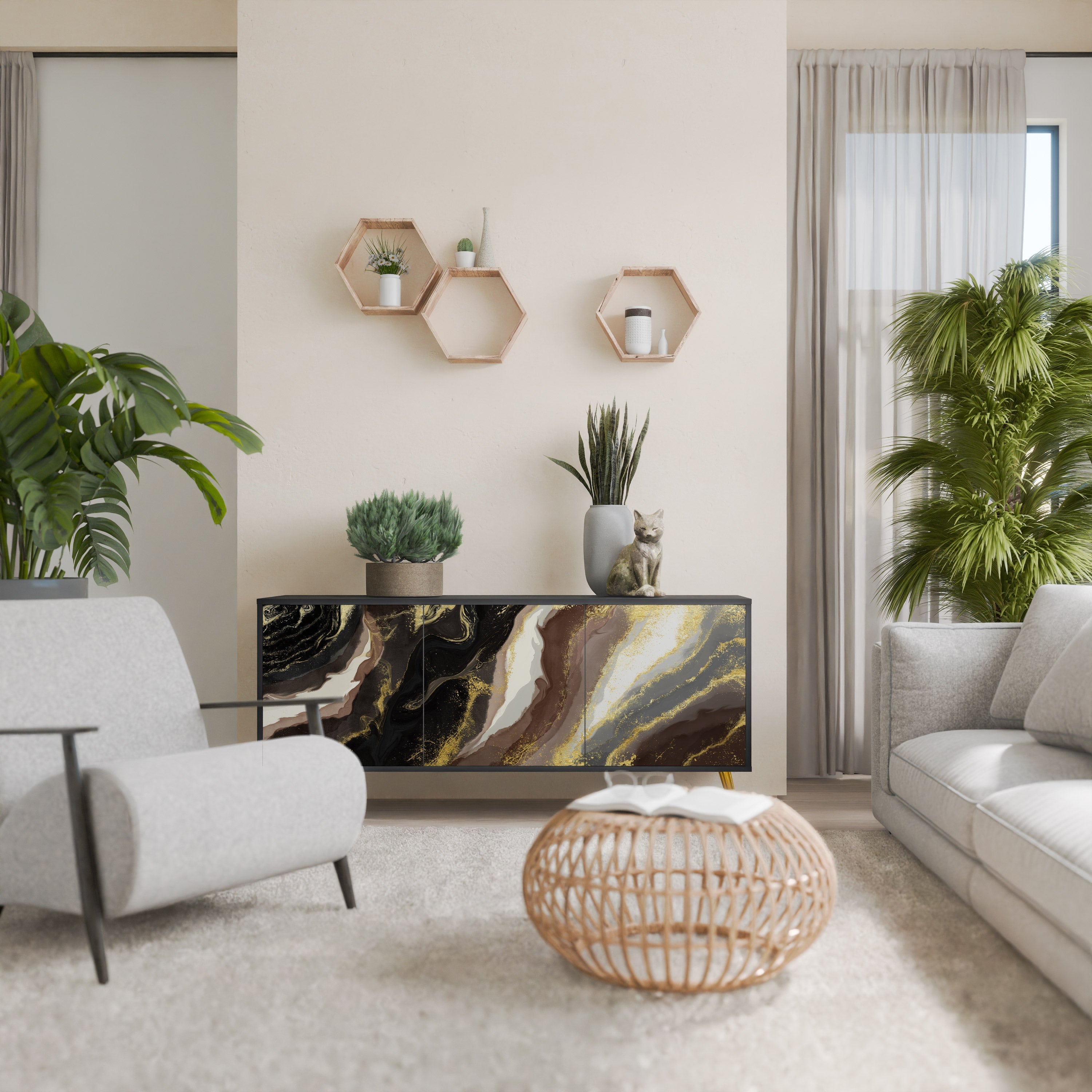 Buffet 3 portes GOLD DUST finition noire