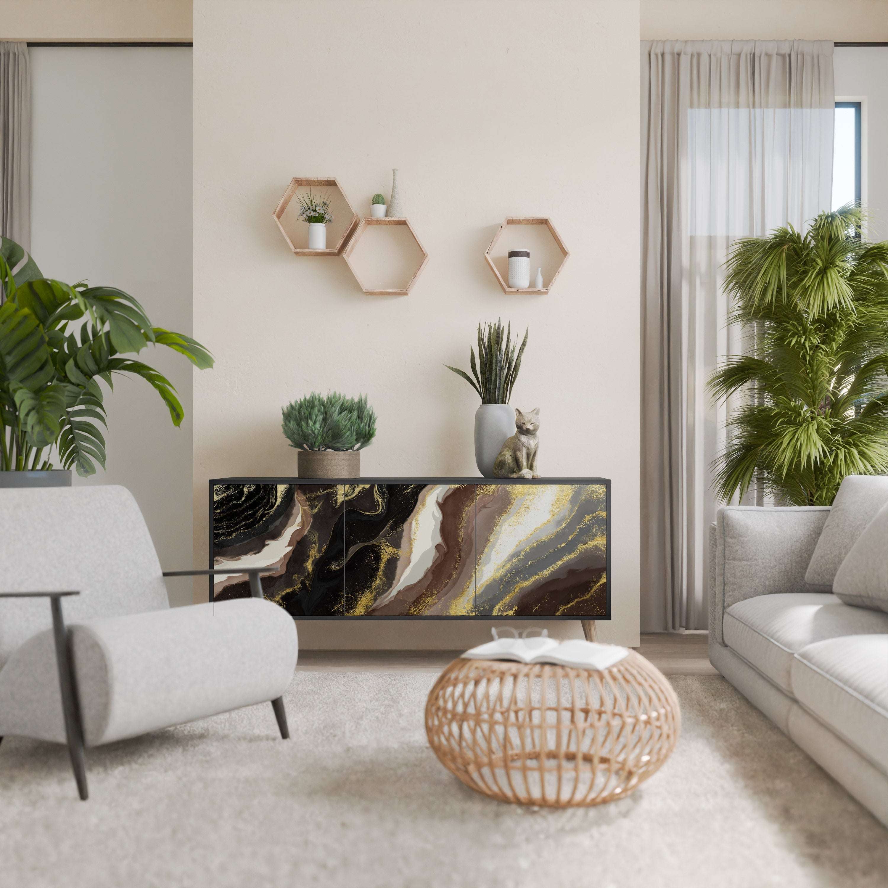 Buffet 3 portes GOLD DUST finition noire