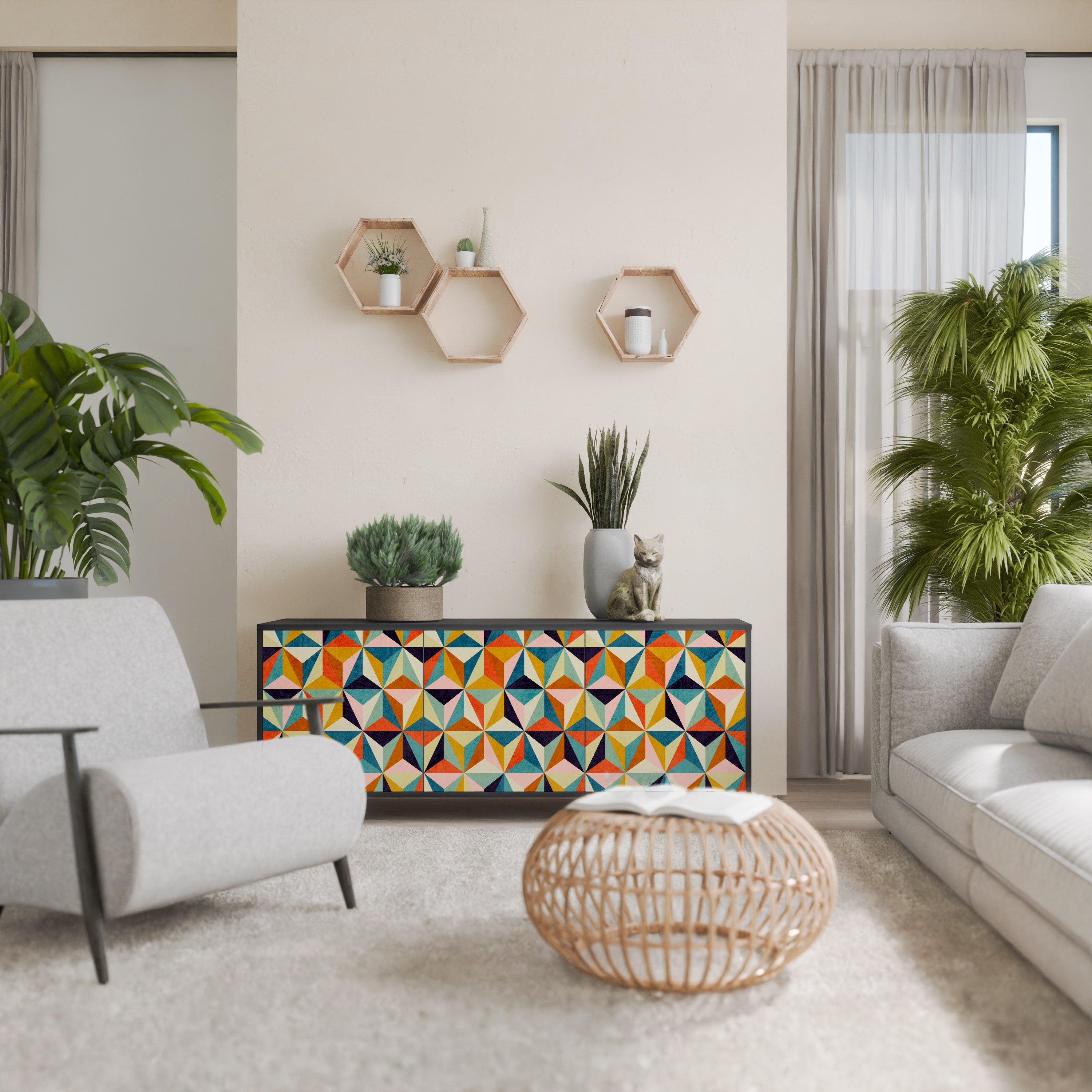 Buffet 3 portes TESSELATE TREASURES finition noire