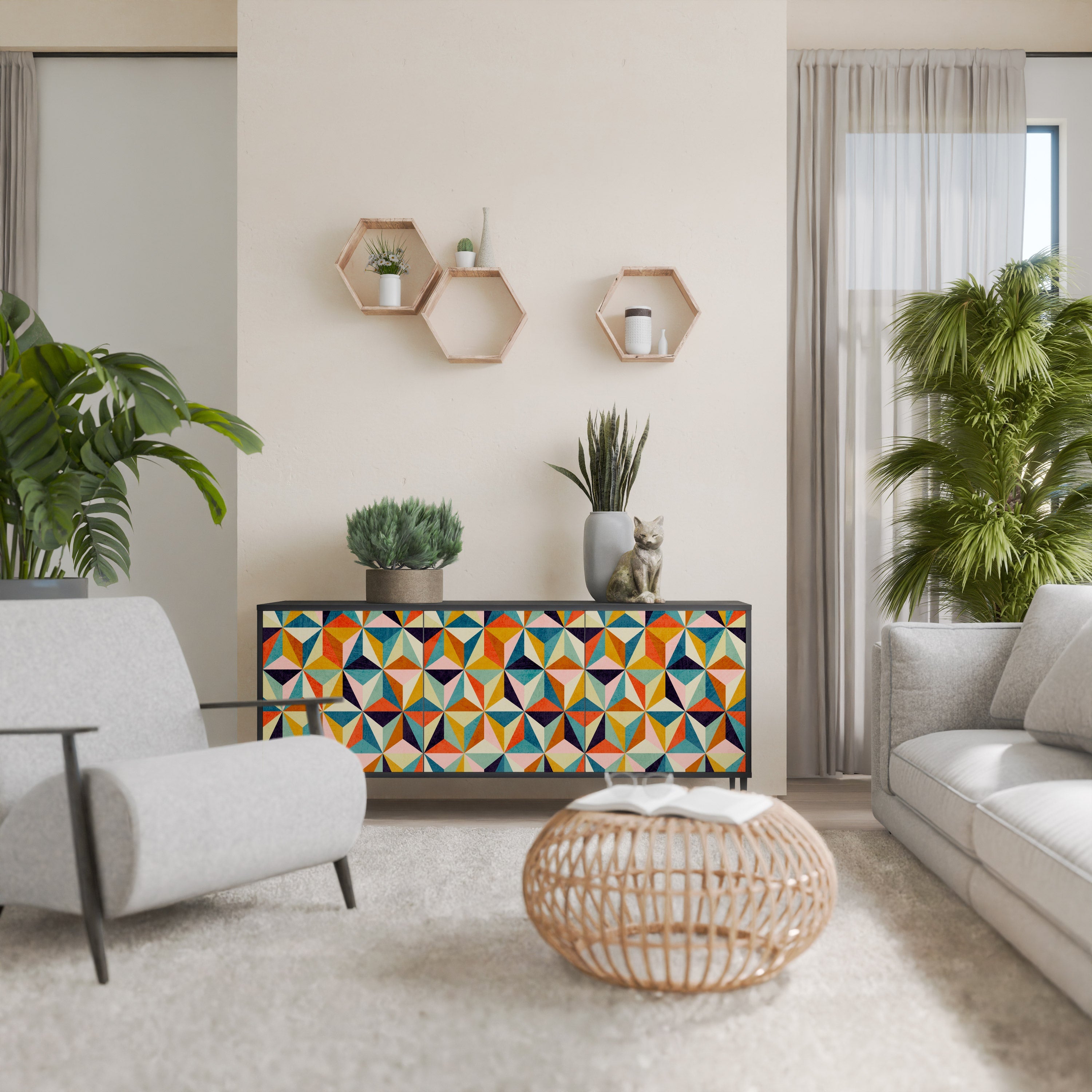 Buffet 3 portes TESSELATE TREASURES finition noire