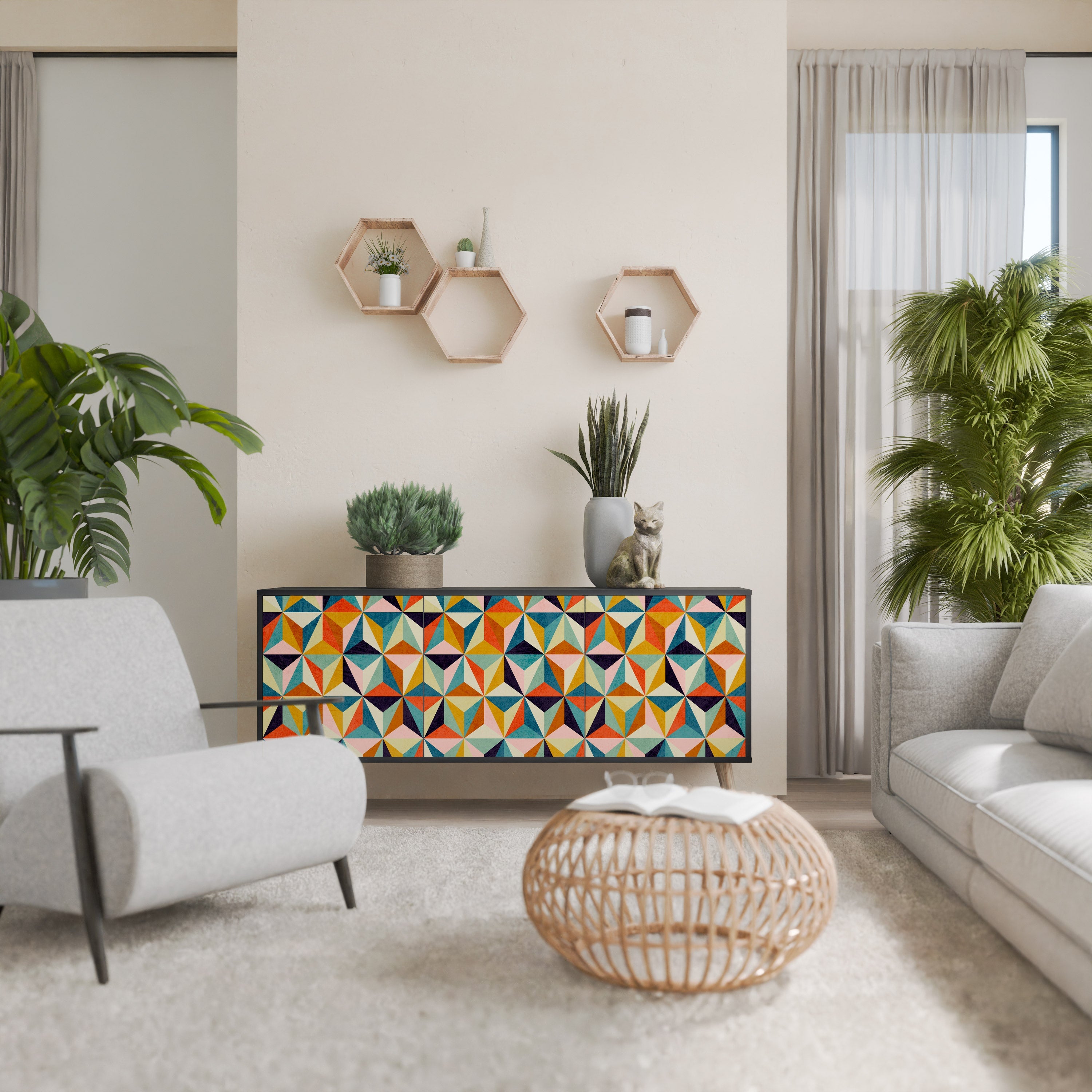 Buffet 3 portes TESSELATE TREASURES finition noire