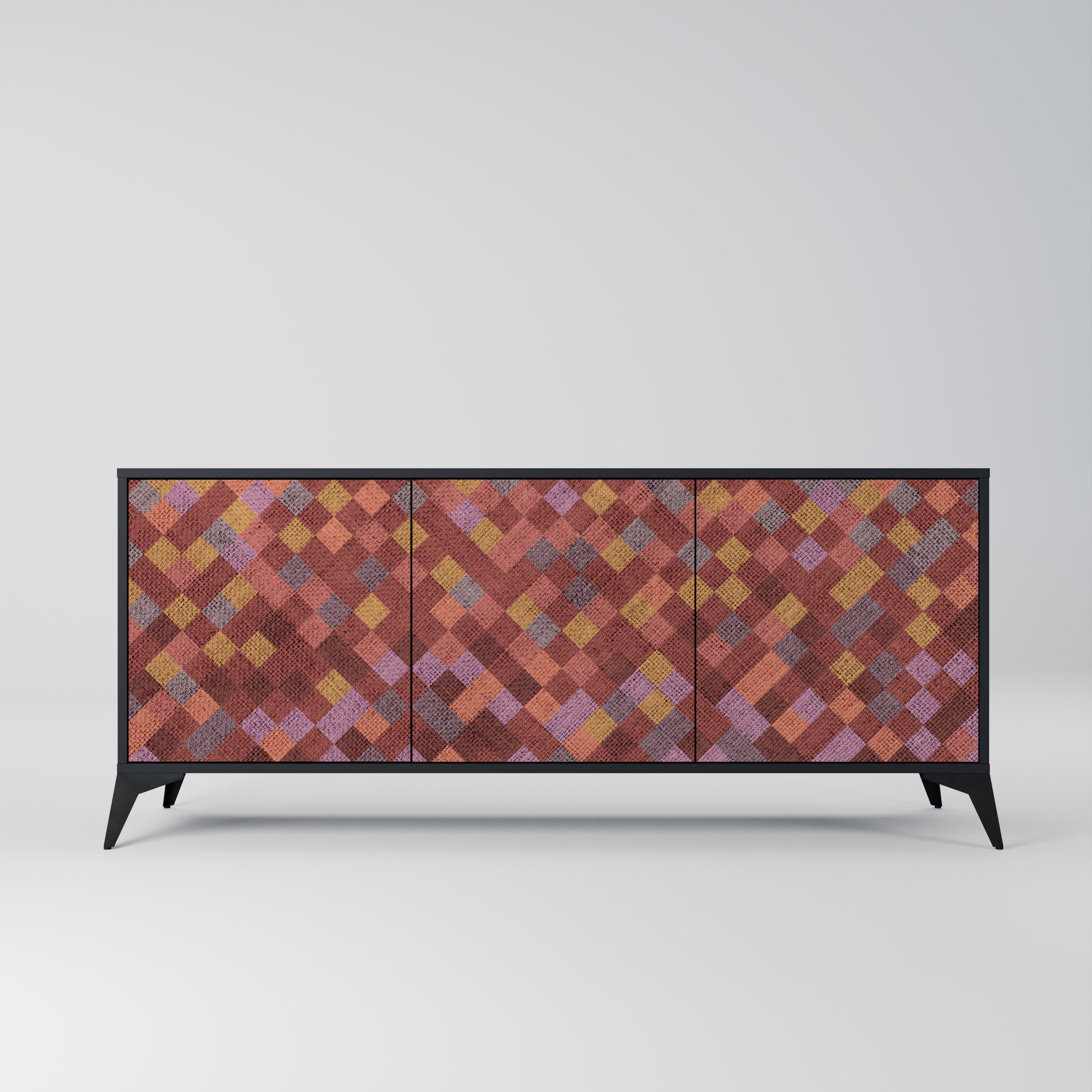 Buffet 3 portes PAINTED SQUARES en finition noire