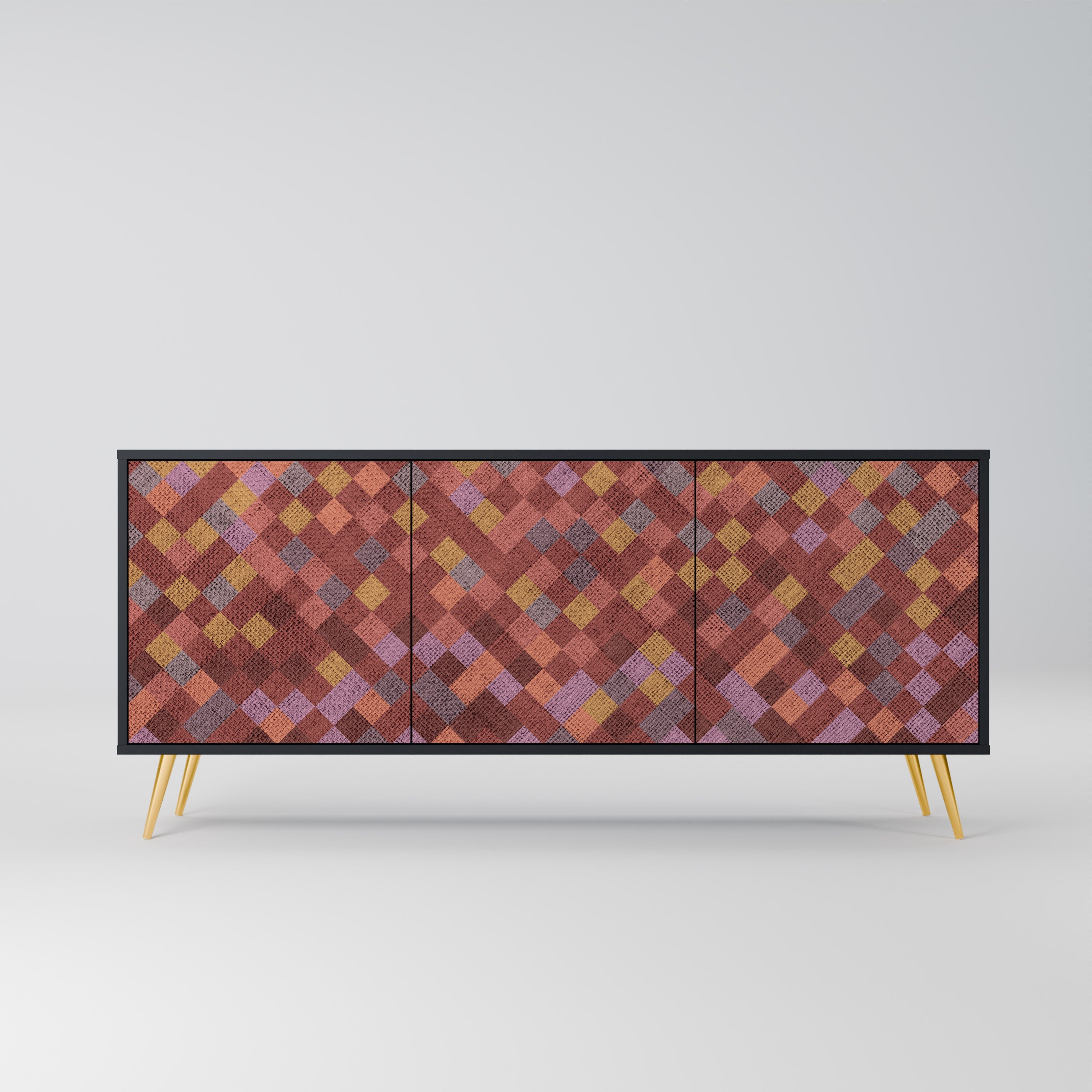 Buffet 3 portes PAINTED SQUARES en finition noire