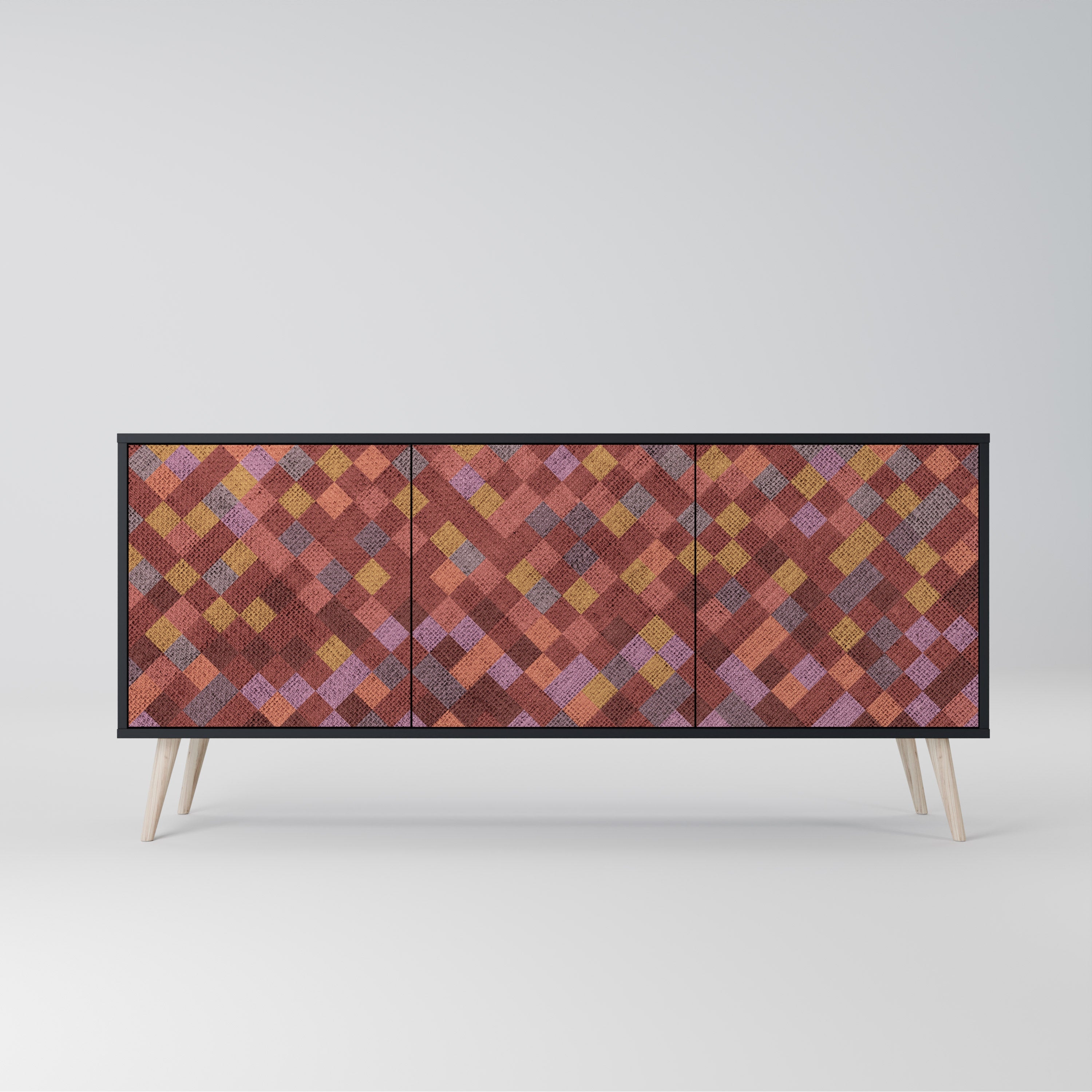 Buffet 3 portes PAINTED SQUARES en finition noire