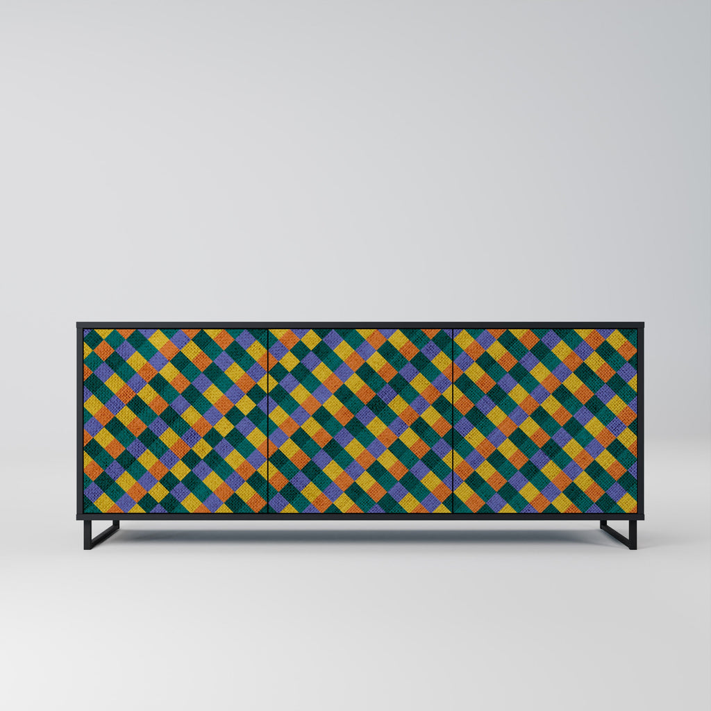 Buffet 3 portes PAINTED SQUARES MIX en finition noire
