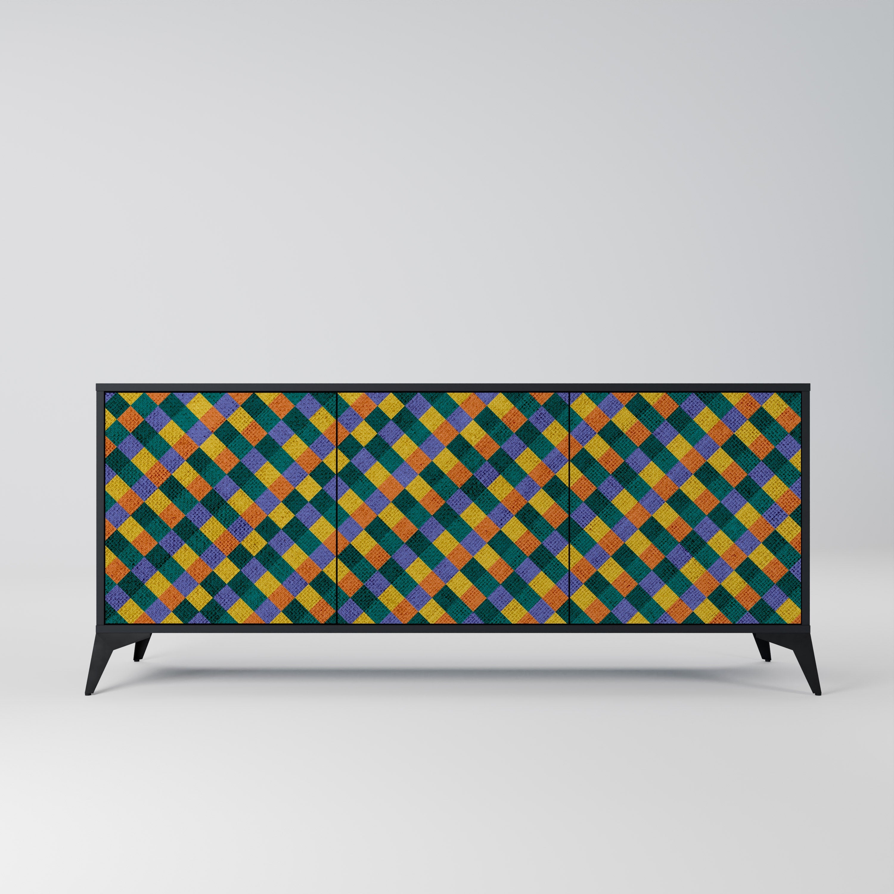 Buffet 3 portes PAINTED SQUARES MIX en finition noire
