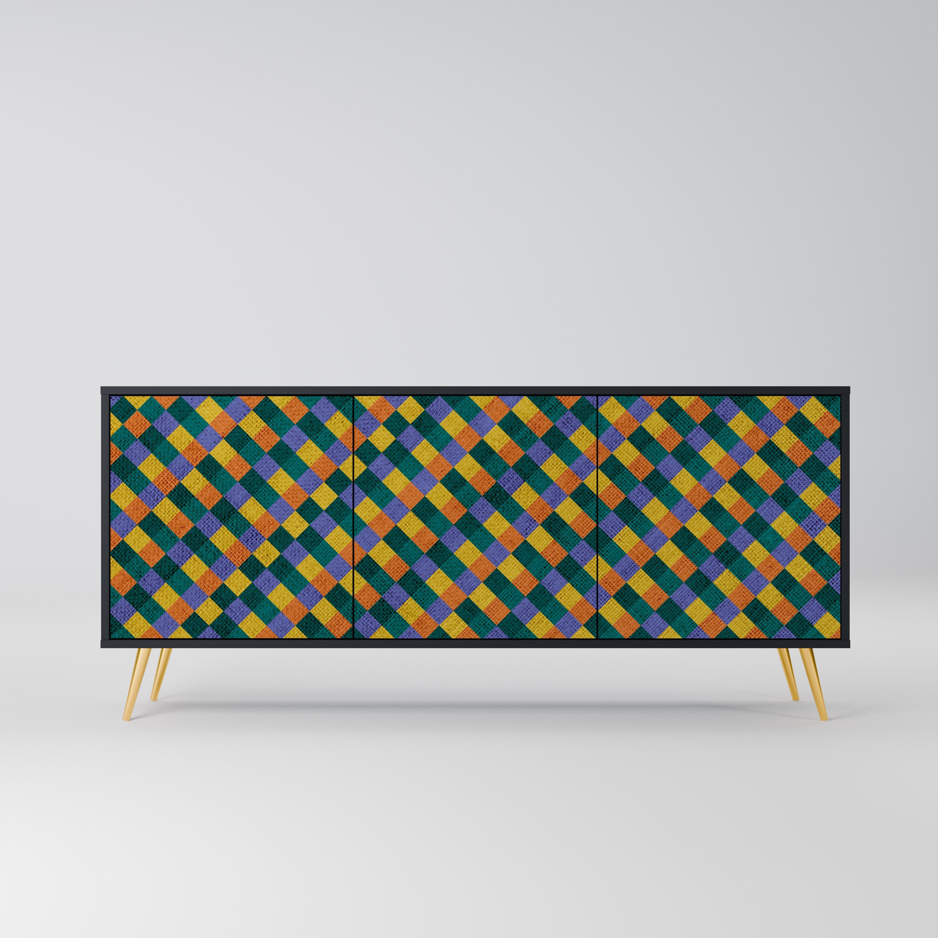 Buffet 3 portes PAINTED SQUARES MIX en finition noire