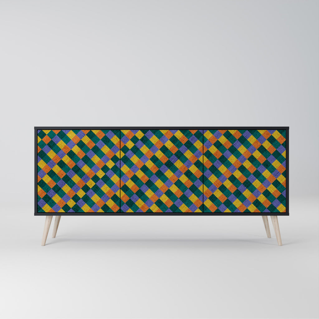 Buffet 3 portes PAINTED SQUARES MIX en finition noire