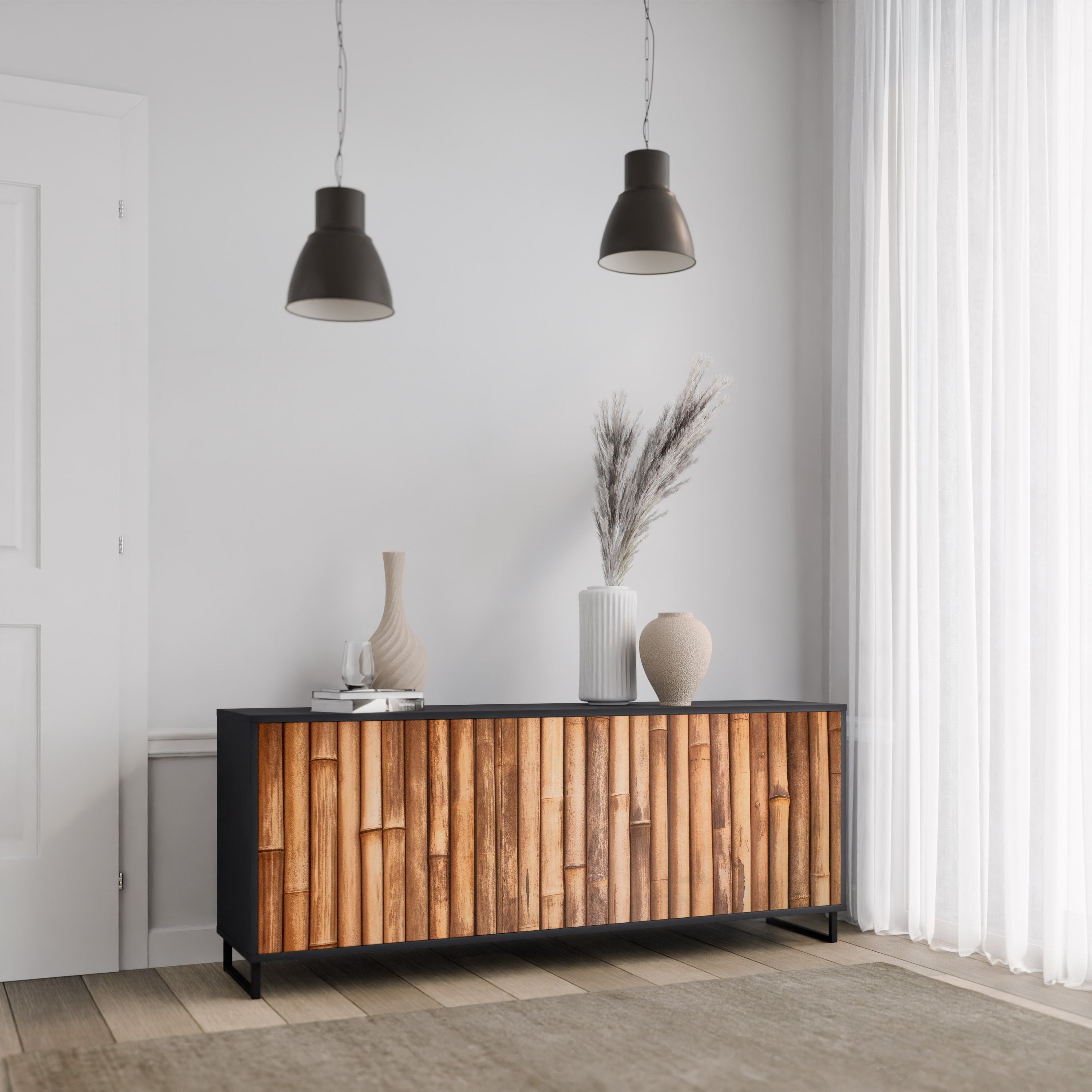 Buffet 3 portes en bois naturel finition noire