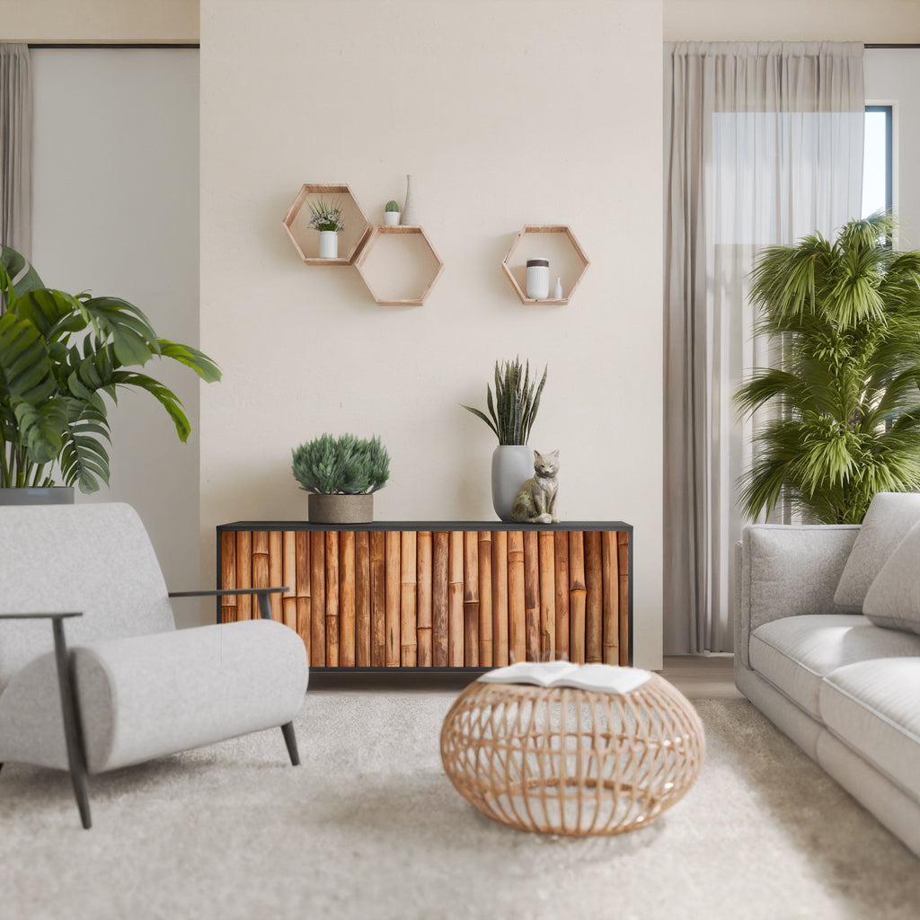 Buffet 3 portes en bois naturel finition noire