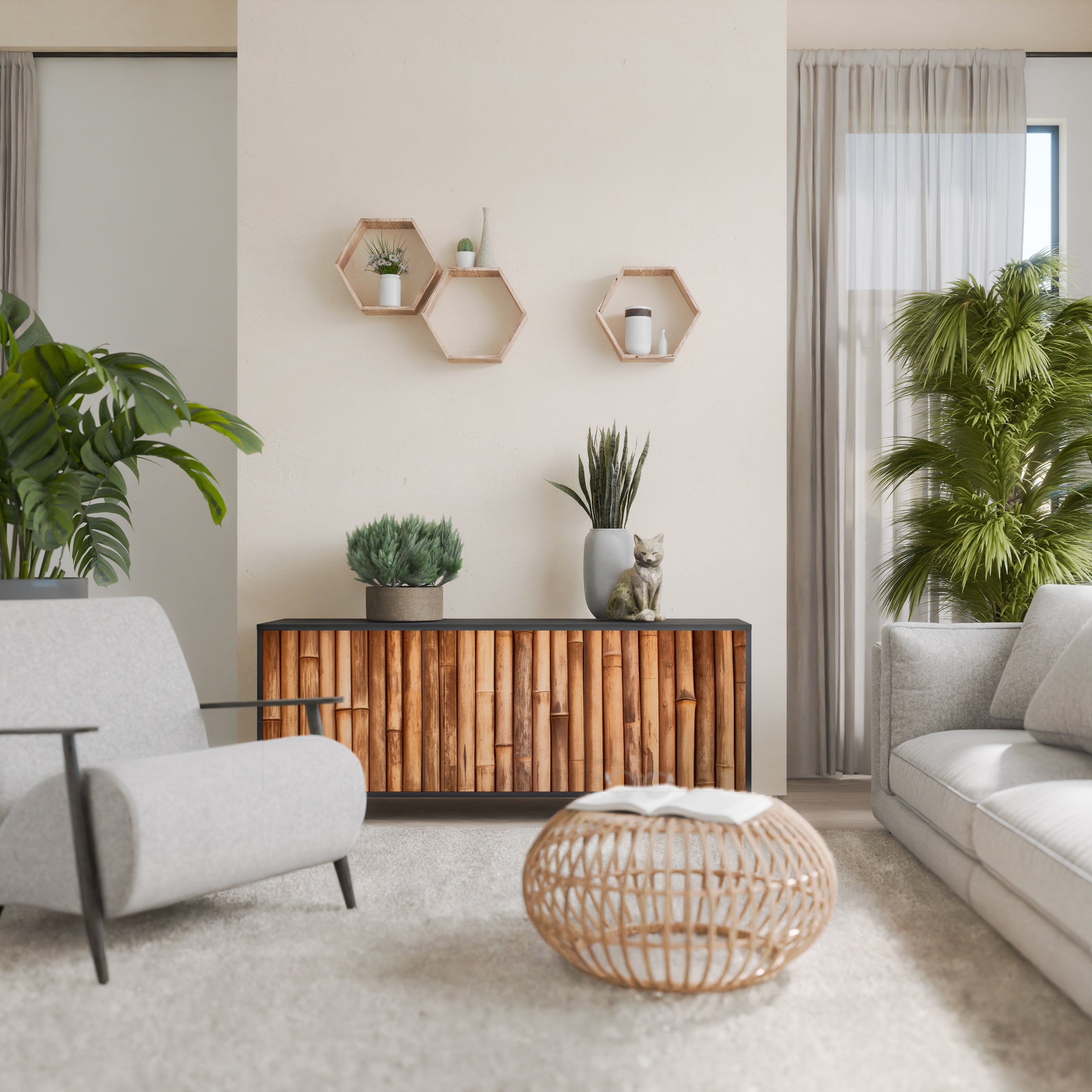 Buffet 3 portes en bois naturel finition noire