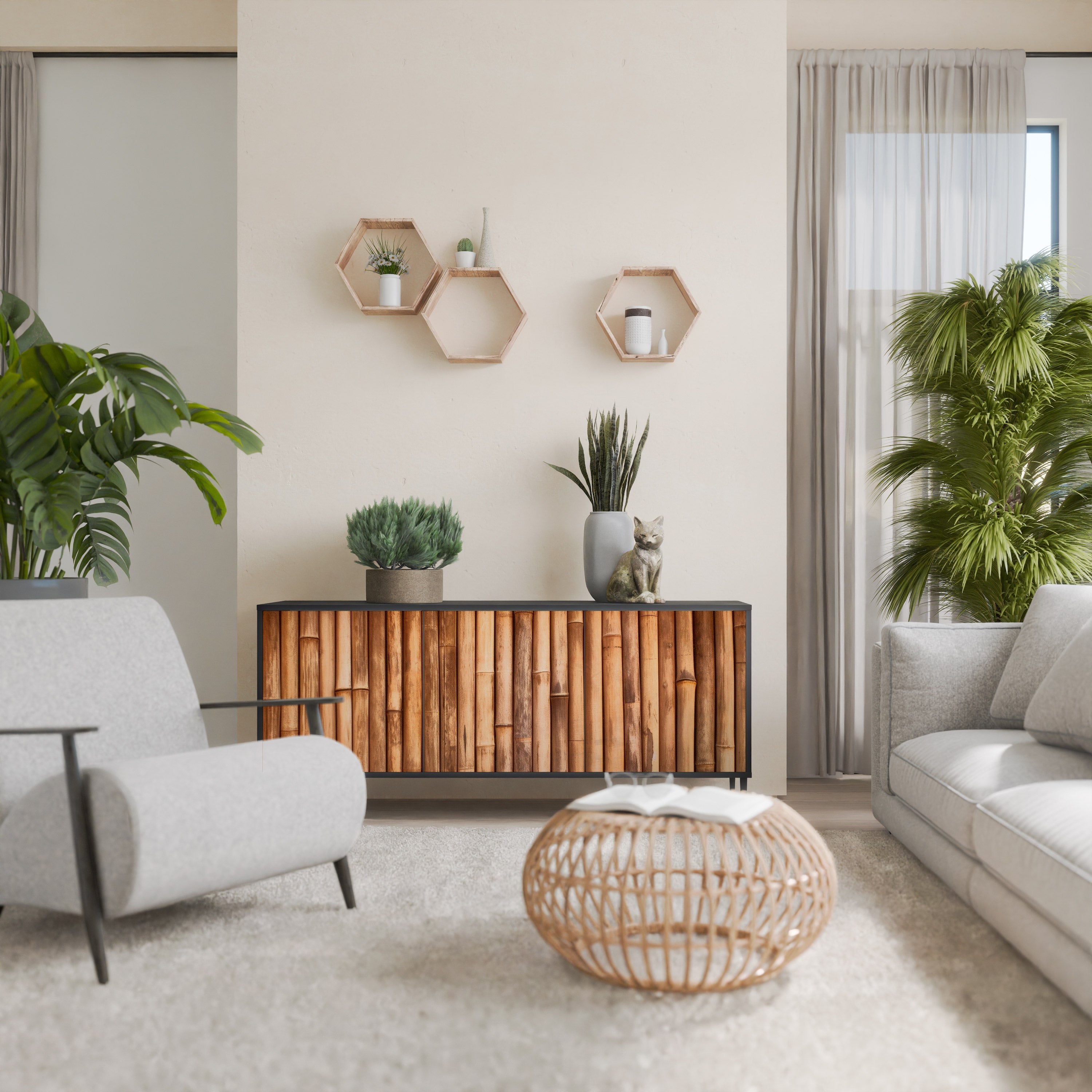 Buffet 3 portes en bois naturel finition noire