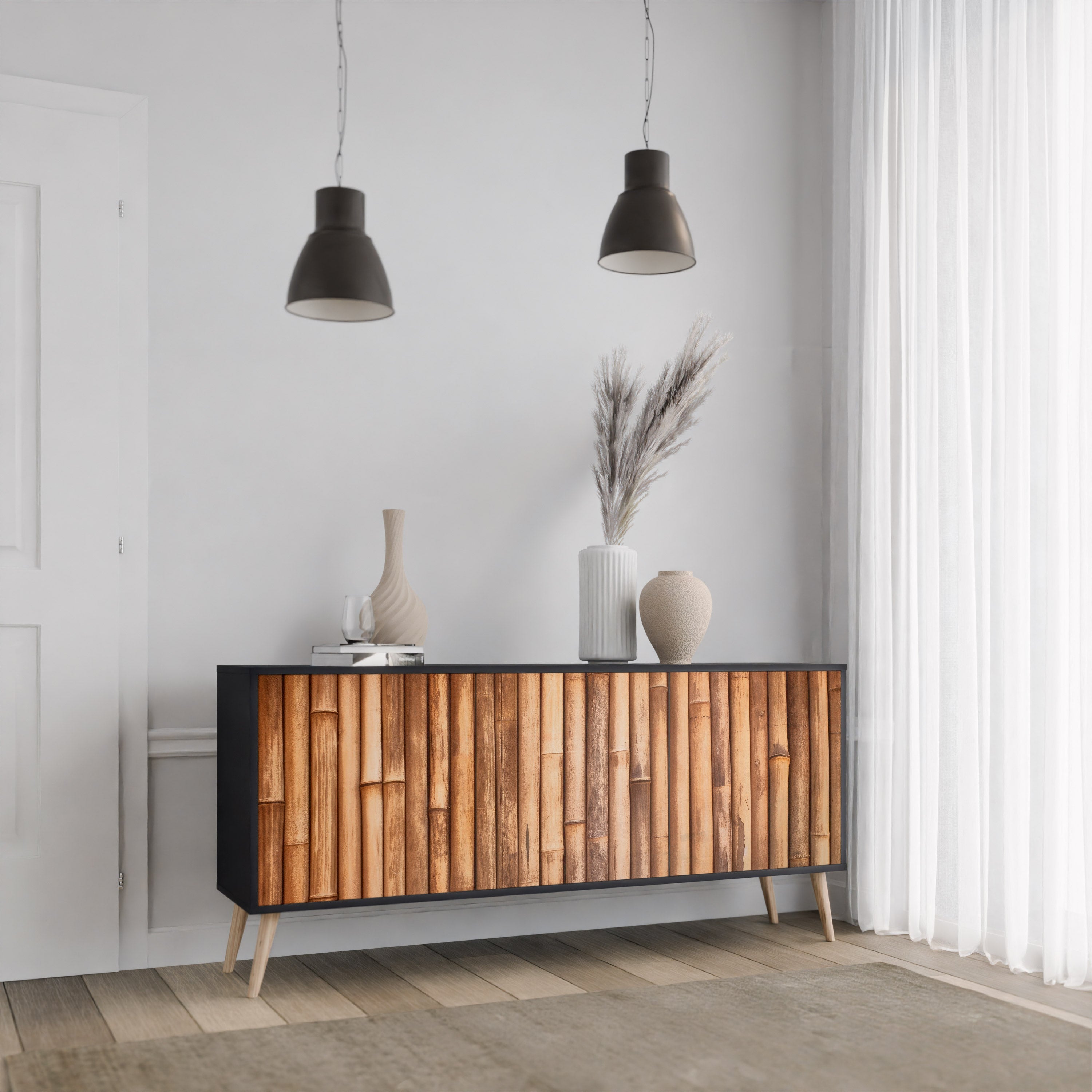 Buffet 3 portes en bois naturel finition noire