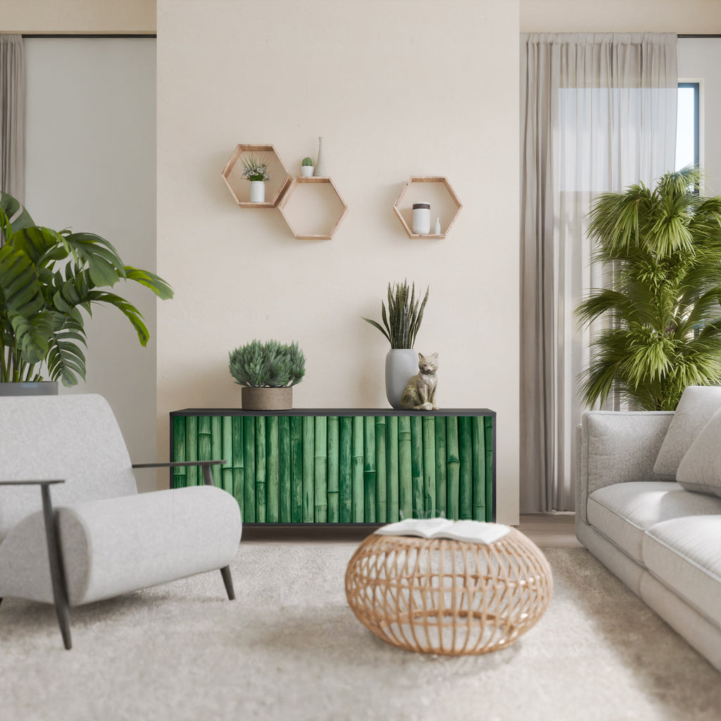 Buffet 3 portes VERT NATUREL finition noire