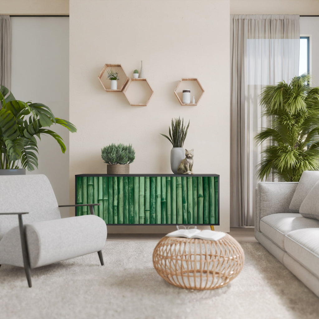 Buffet 3 portes VERT NATUREL finition noire