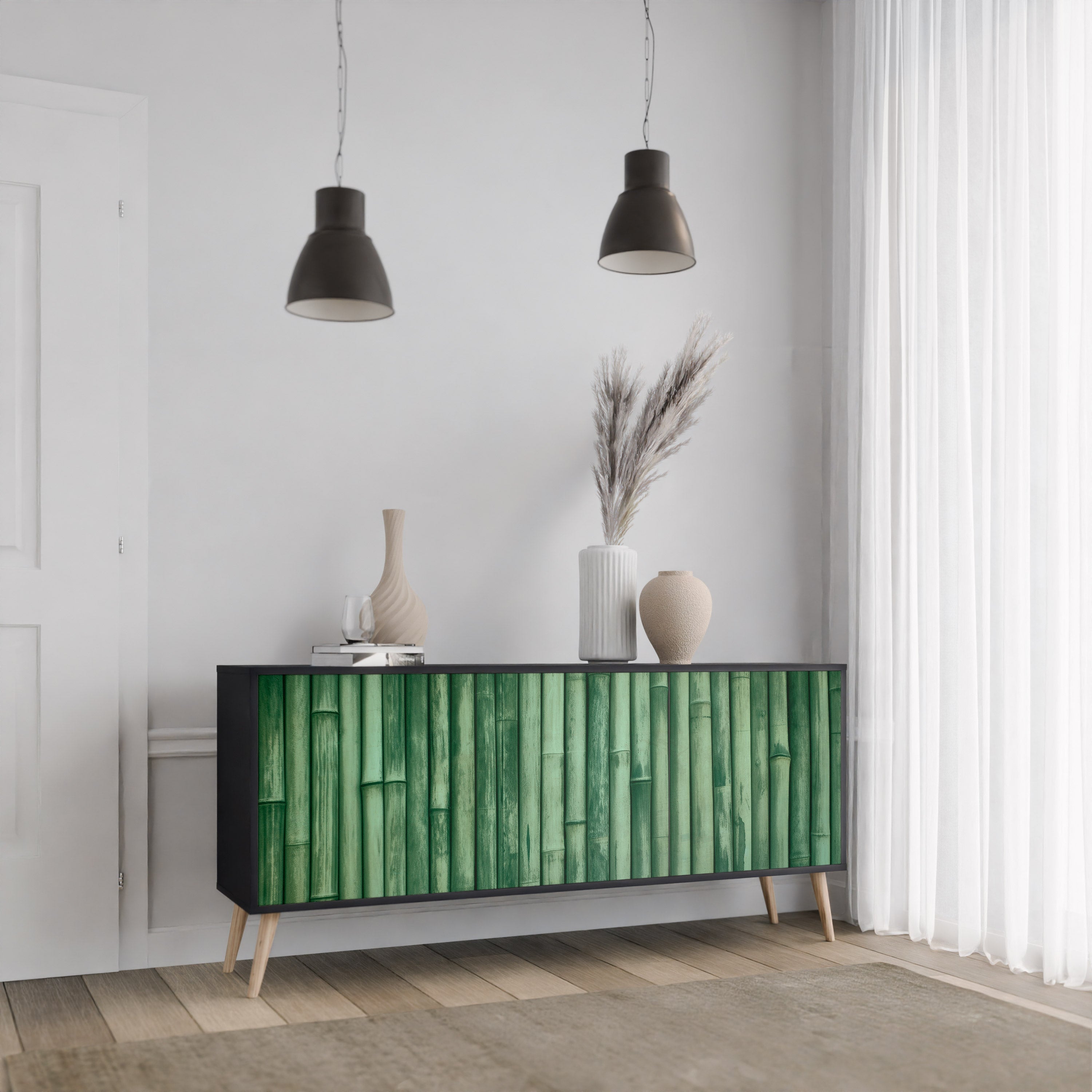 Buffet 3 portes VERT NATUREL finition noire