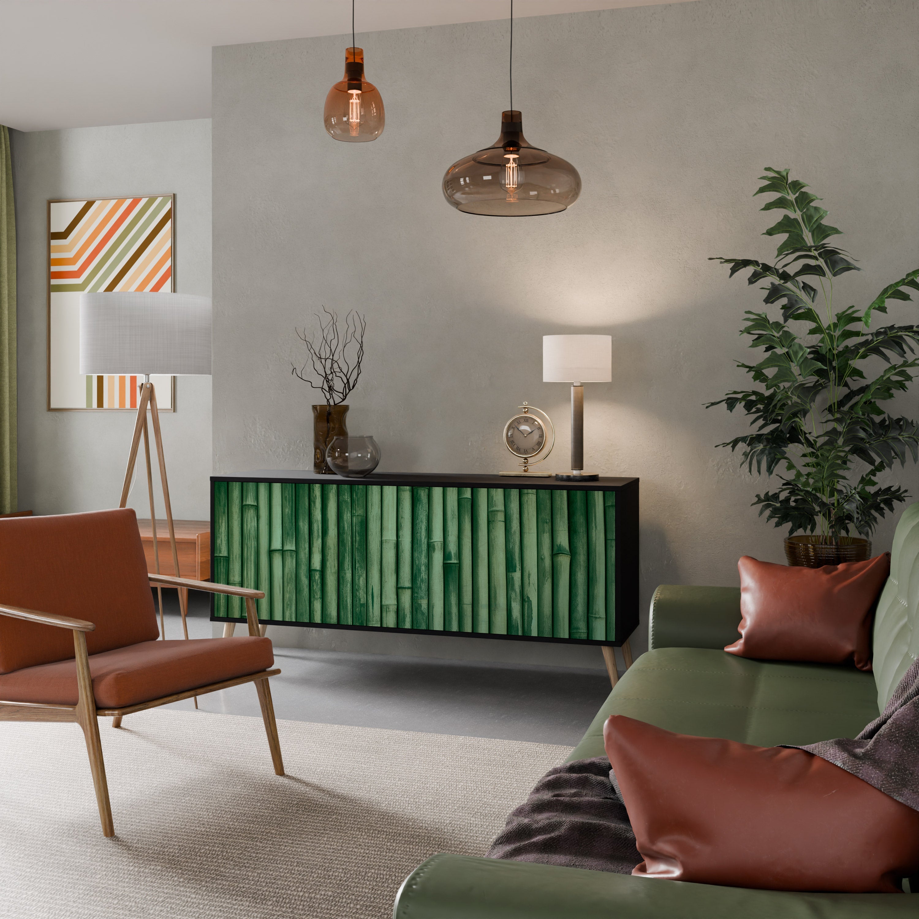 Buffet 3 portes VERT NATUREL finition noire