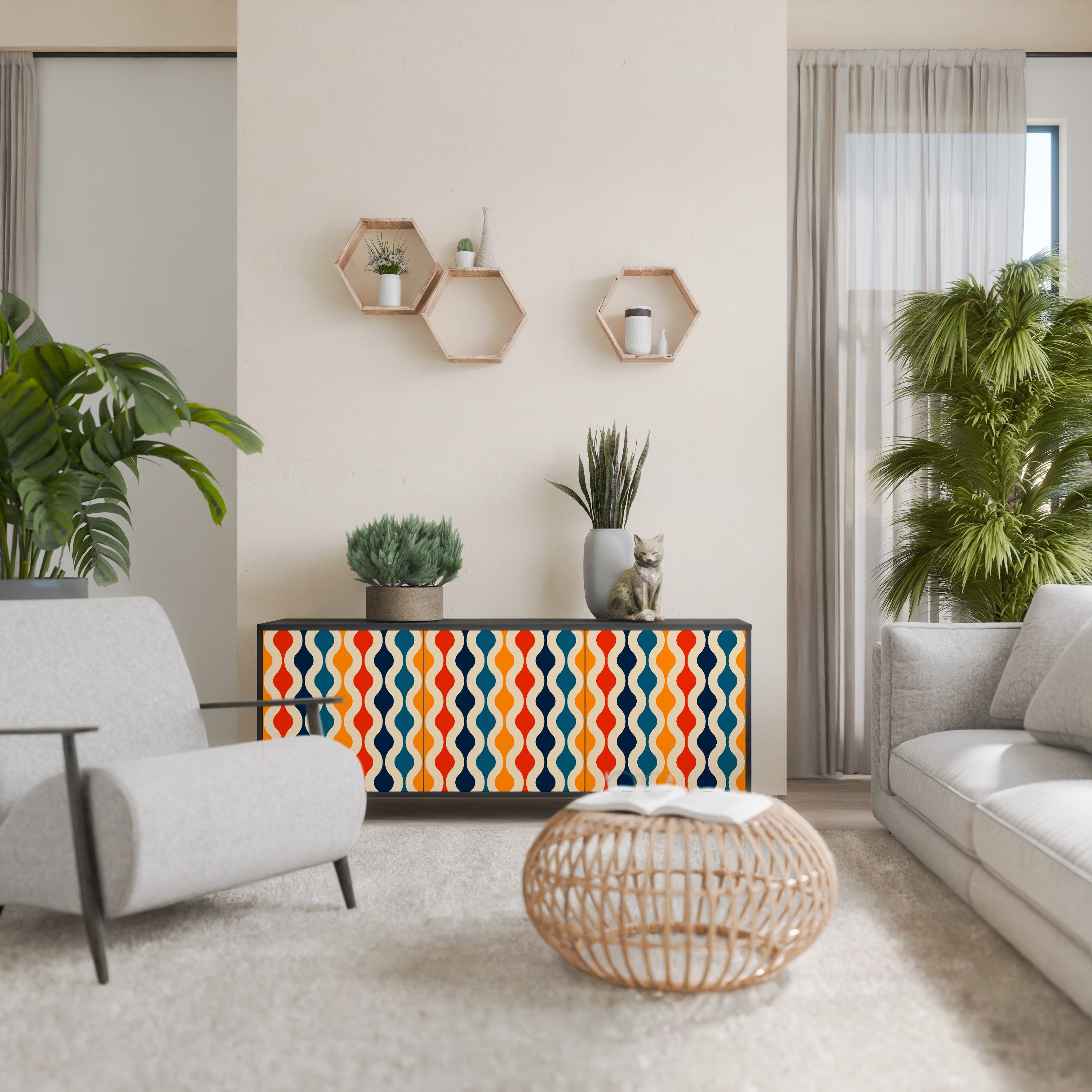 Buffet 3 portes COLORFUL NOSTALGIE en finition noire