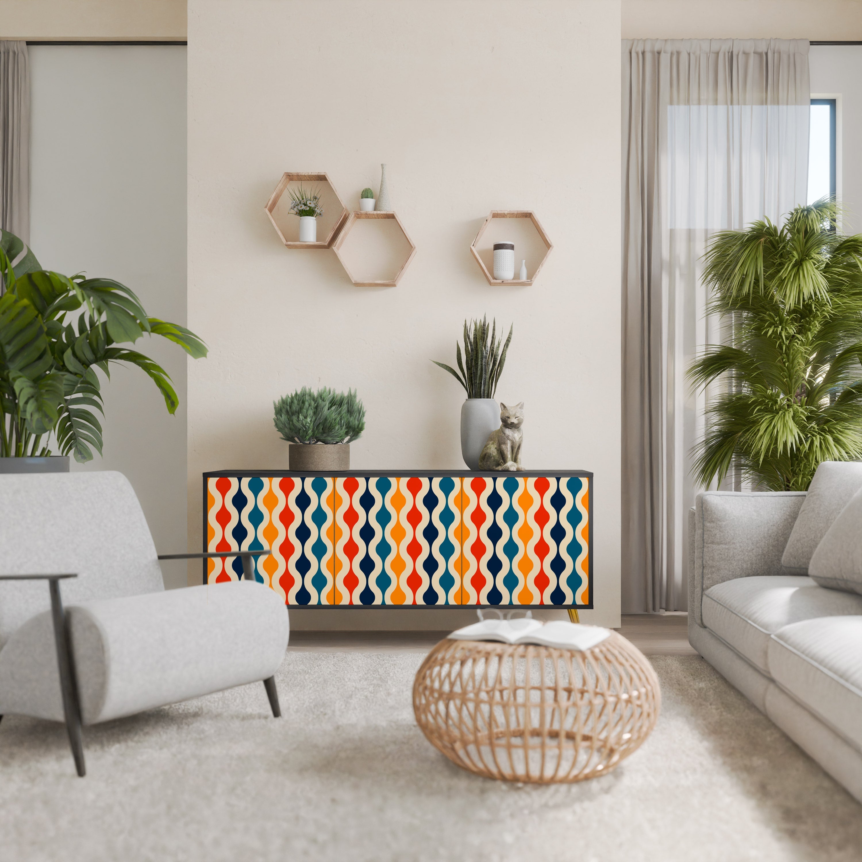 Buffet 3 portes COLORFUL NOSTALGIE en finition noire