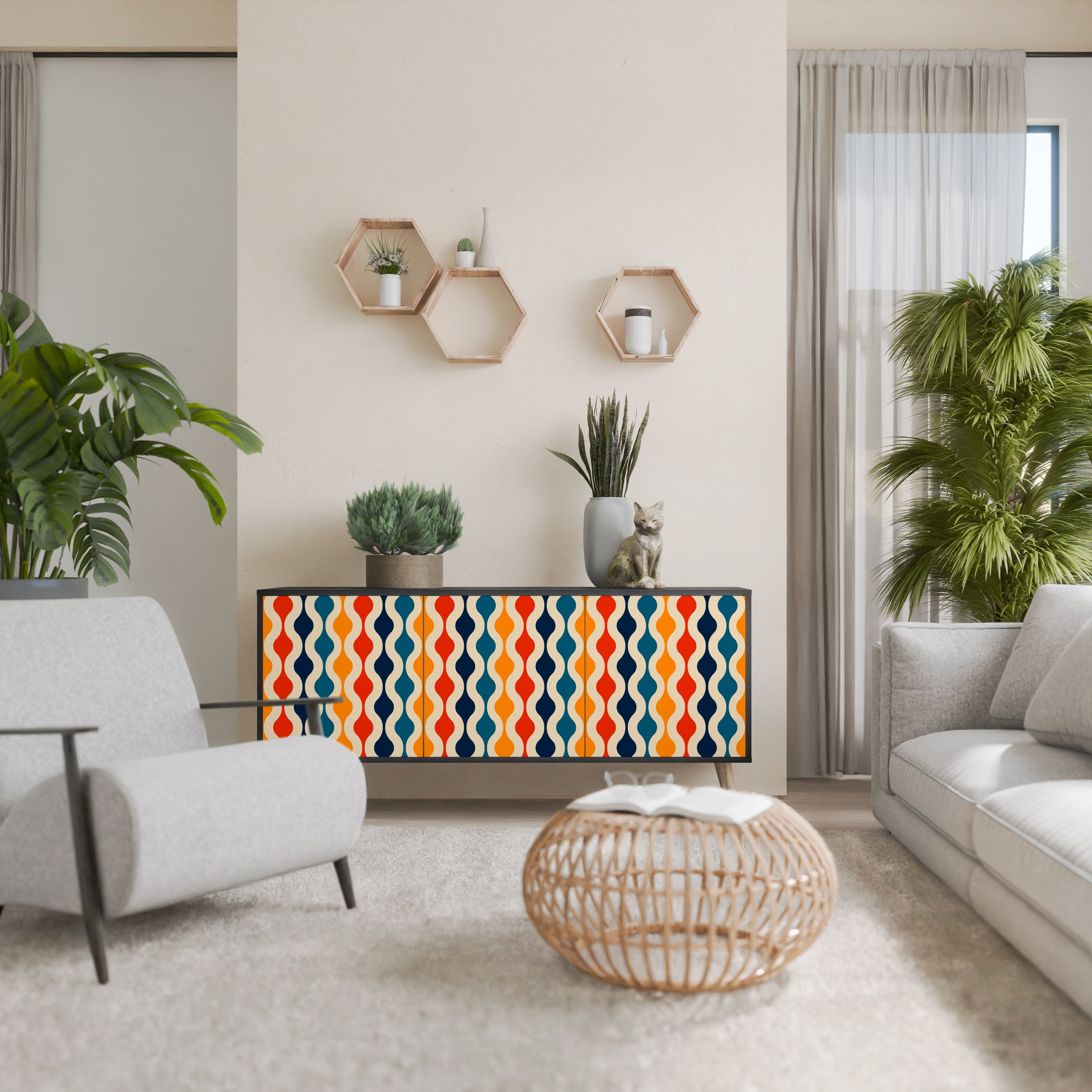 Buffet 3 portes COLORFUL NOSTALGIE en finition noire