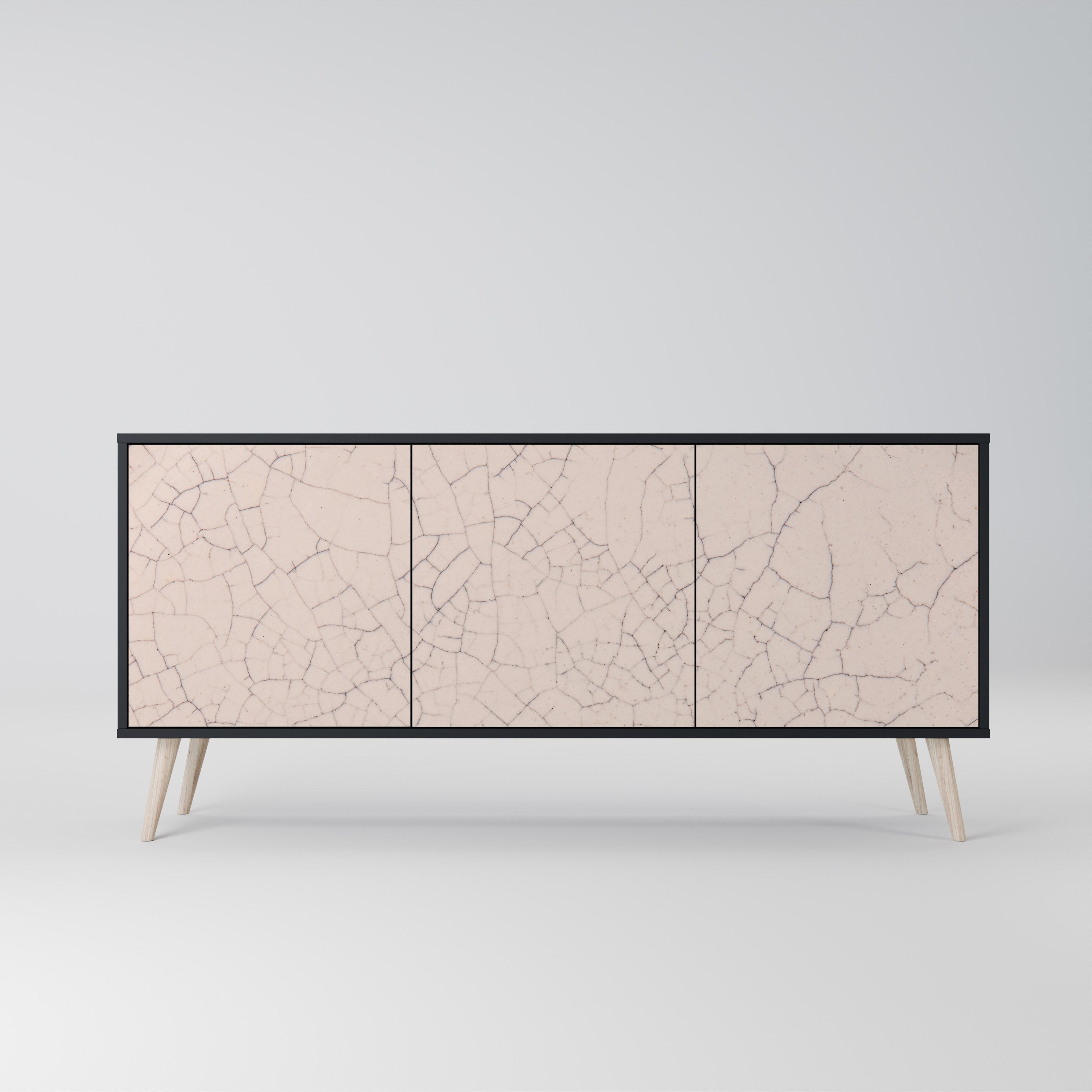 Buffet 3 portes en céramique texturée, finition noire