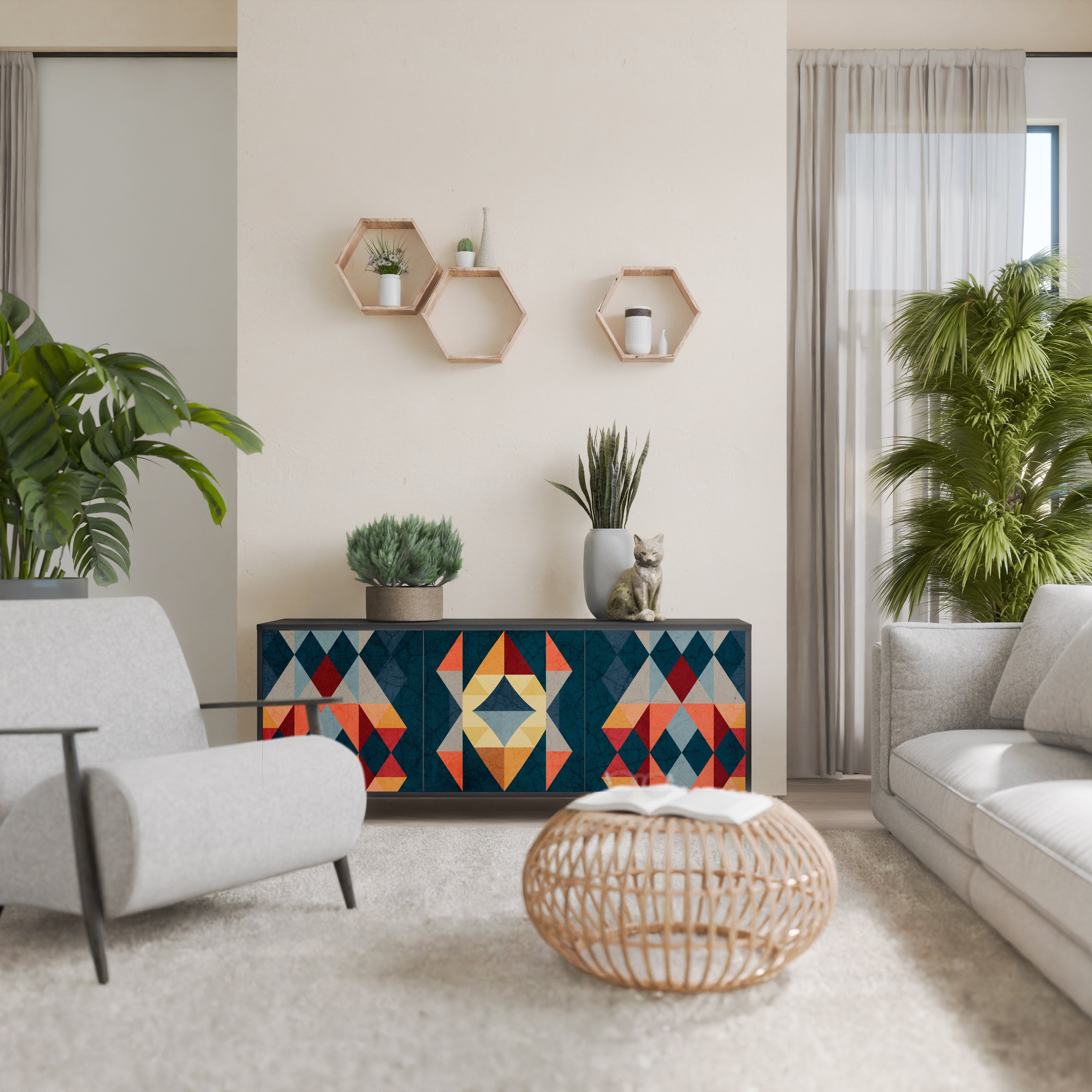 Buffet 3 portes CRACKED ILLUSION finition noire