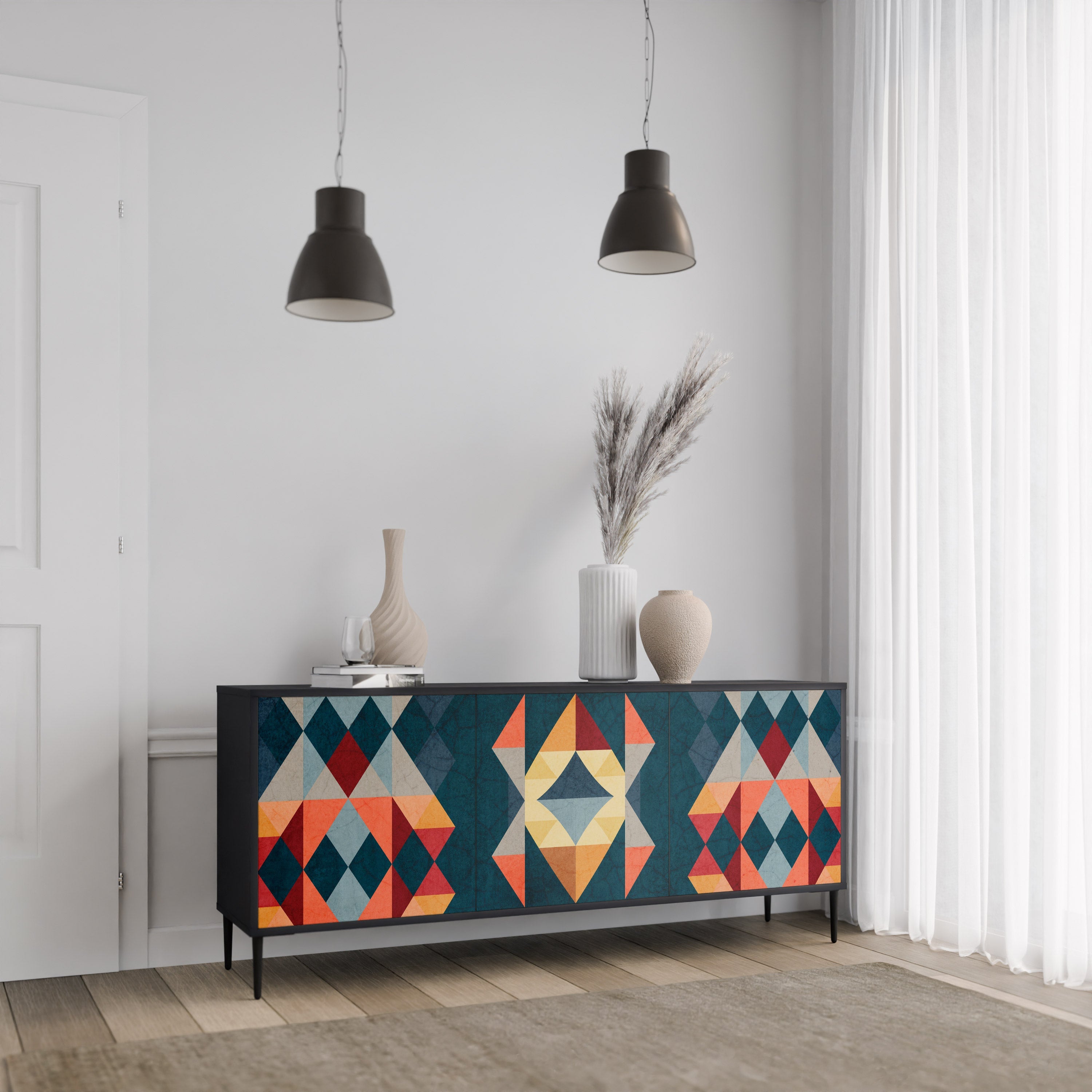 Buffet 3 portes CRACKED ILLUSION finition noire