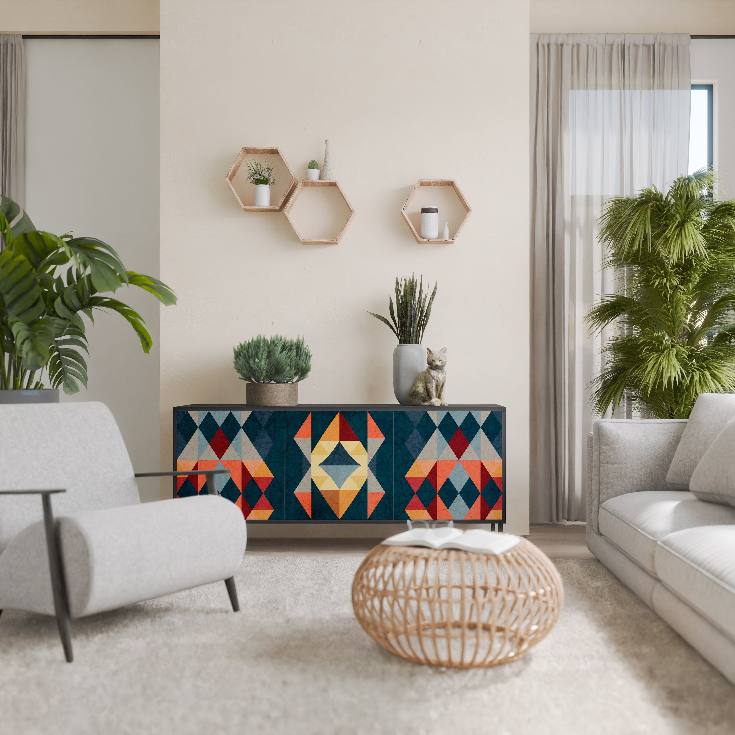 Buffet 3 portes CRACKED ILLUSION finition noire