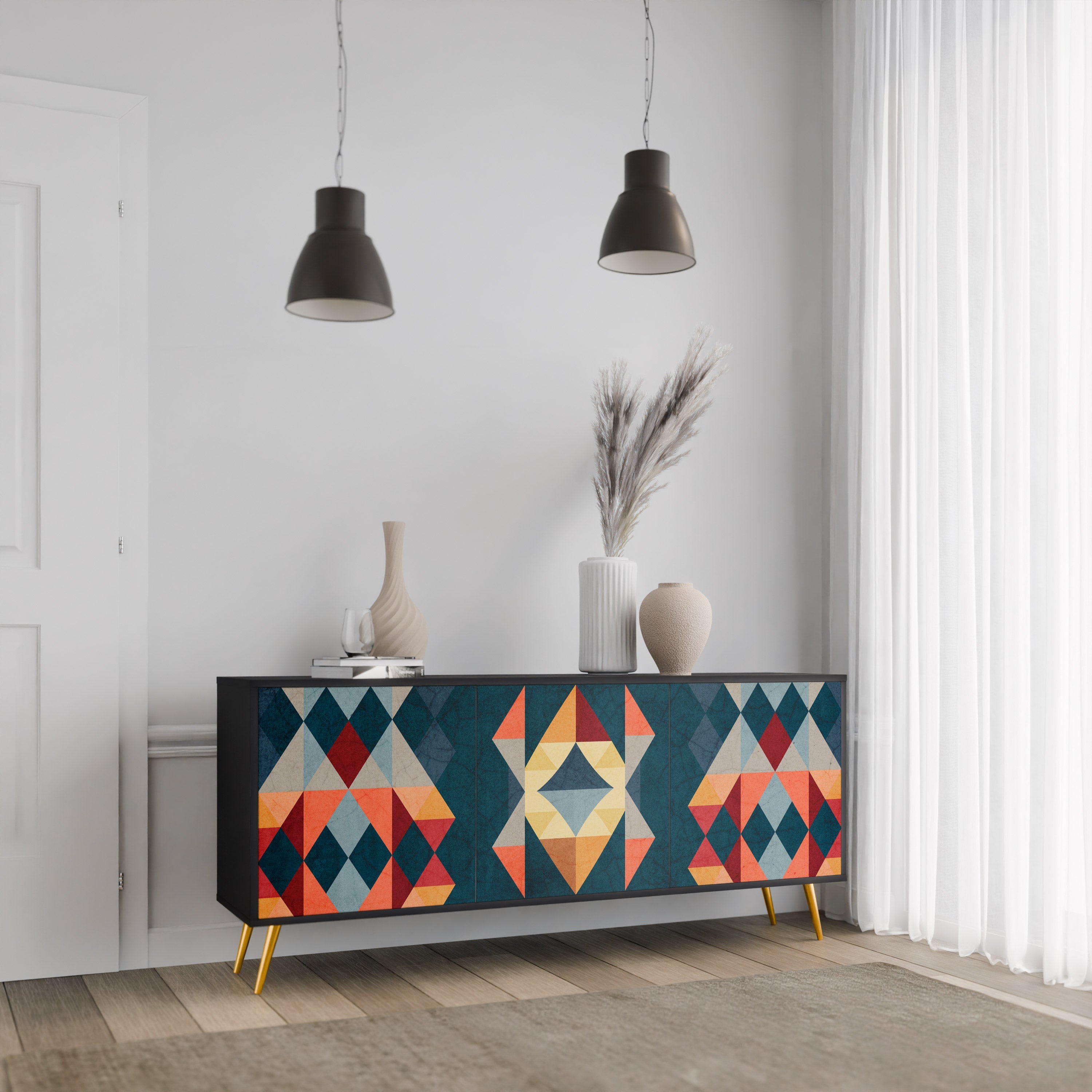 Buffet 3 portes CRACKED ILLUSION finition noire