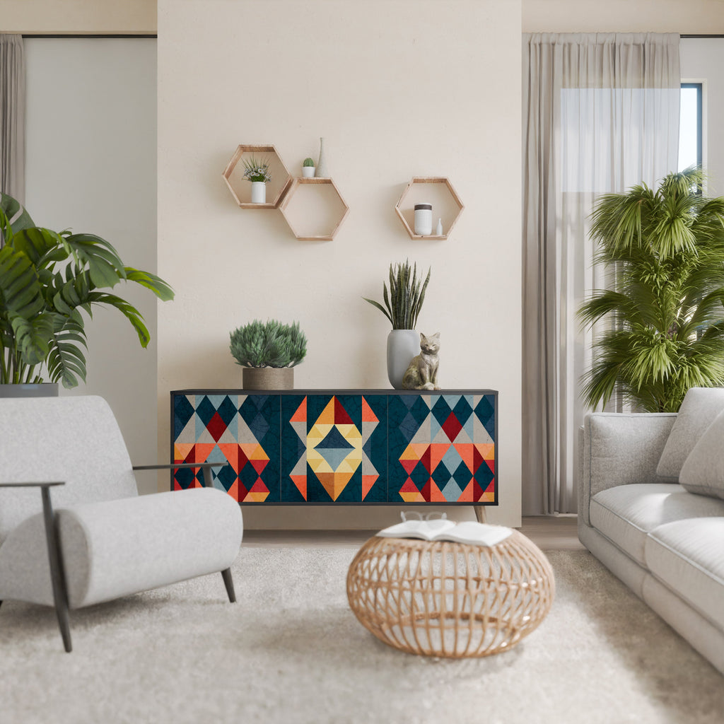 Buffet 3 portes CRACKED ILLUSION finition noire