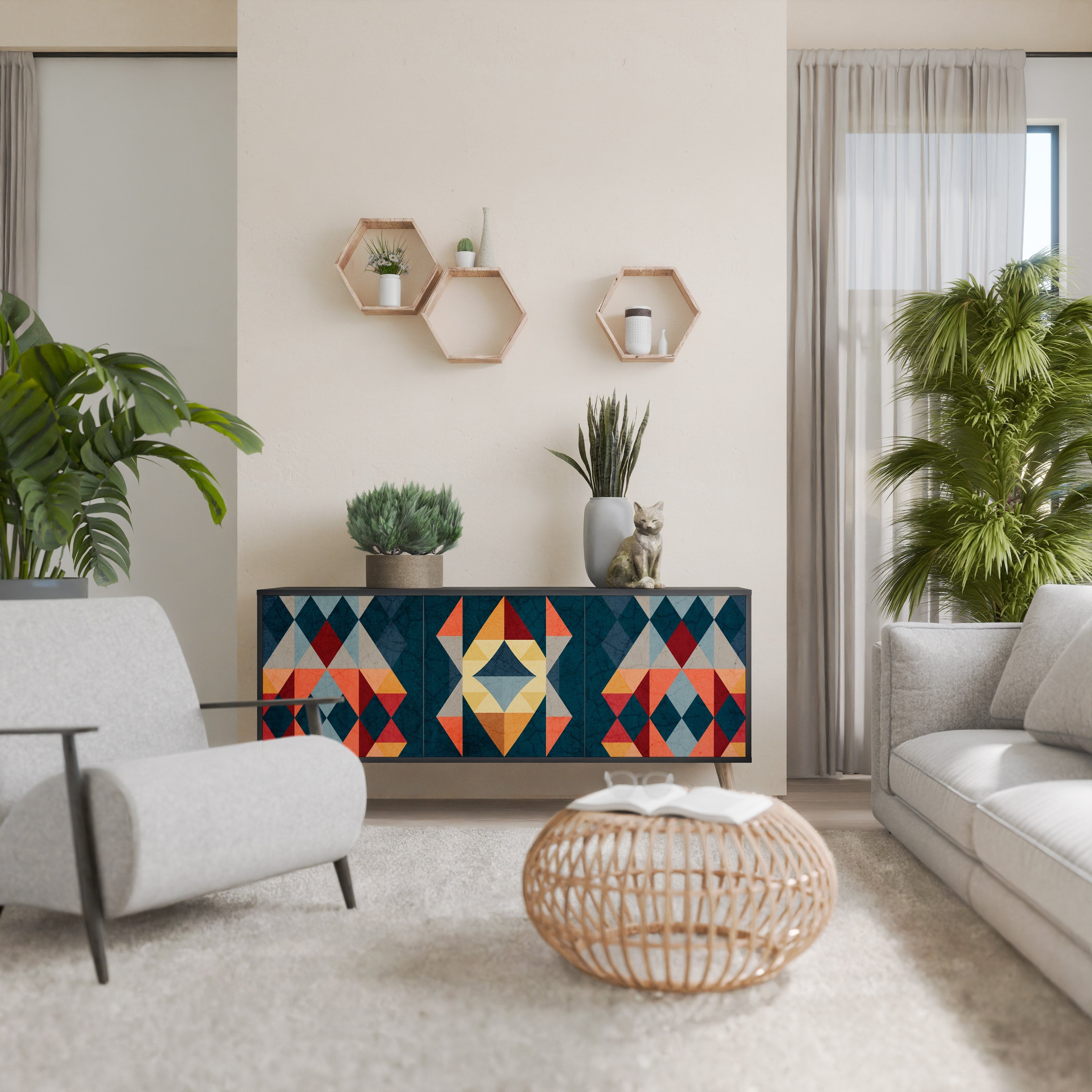 Buffet 3 portes CRACKED ILLUSION finition noire