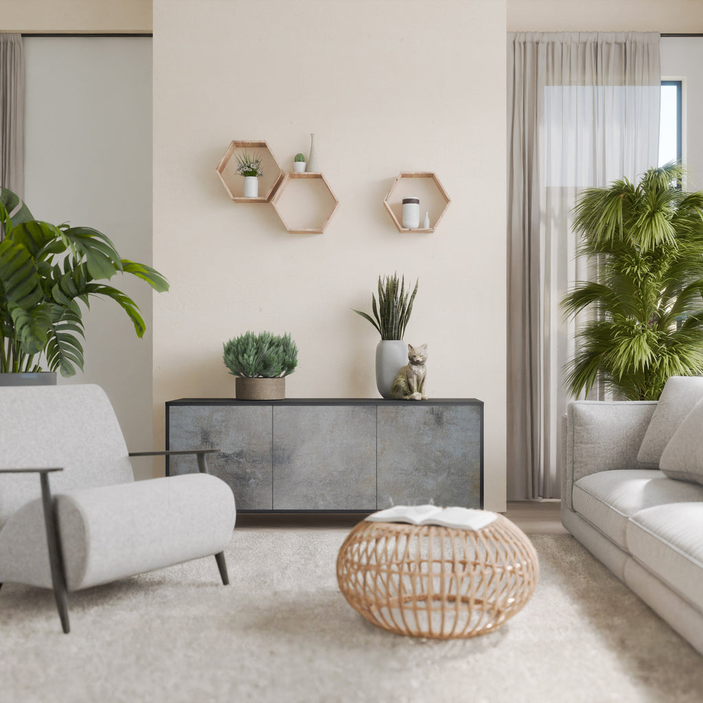 Buffet 3 portes en béton finition noire