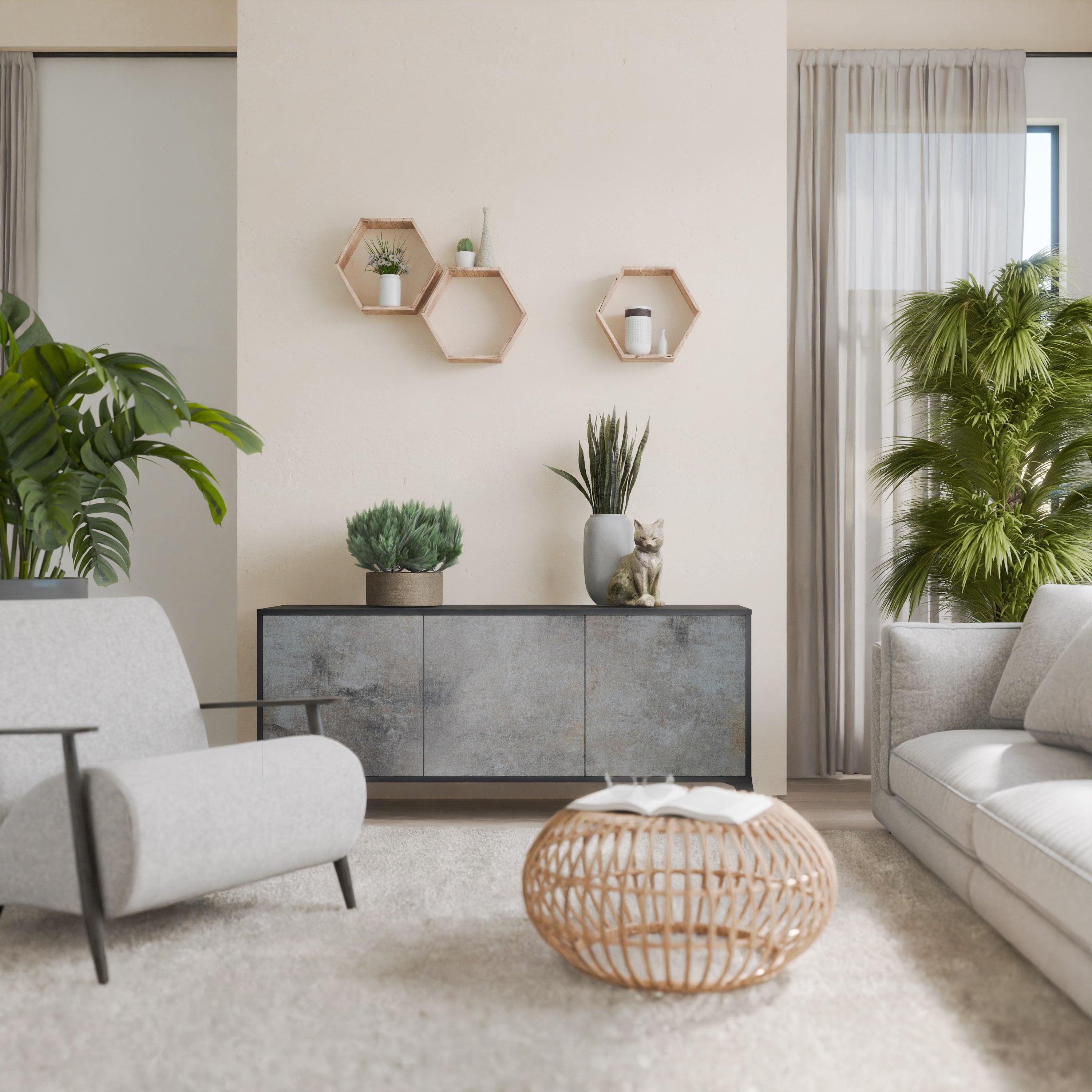 Buffet 3 portes en béton finition noire