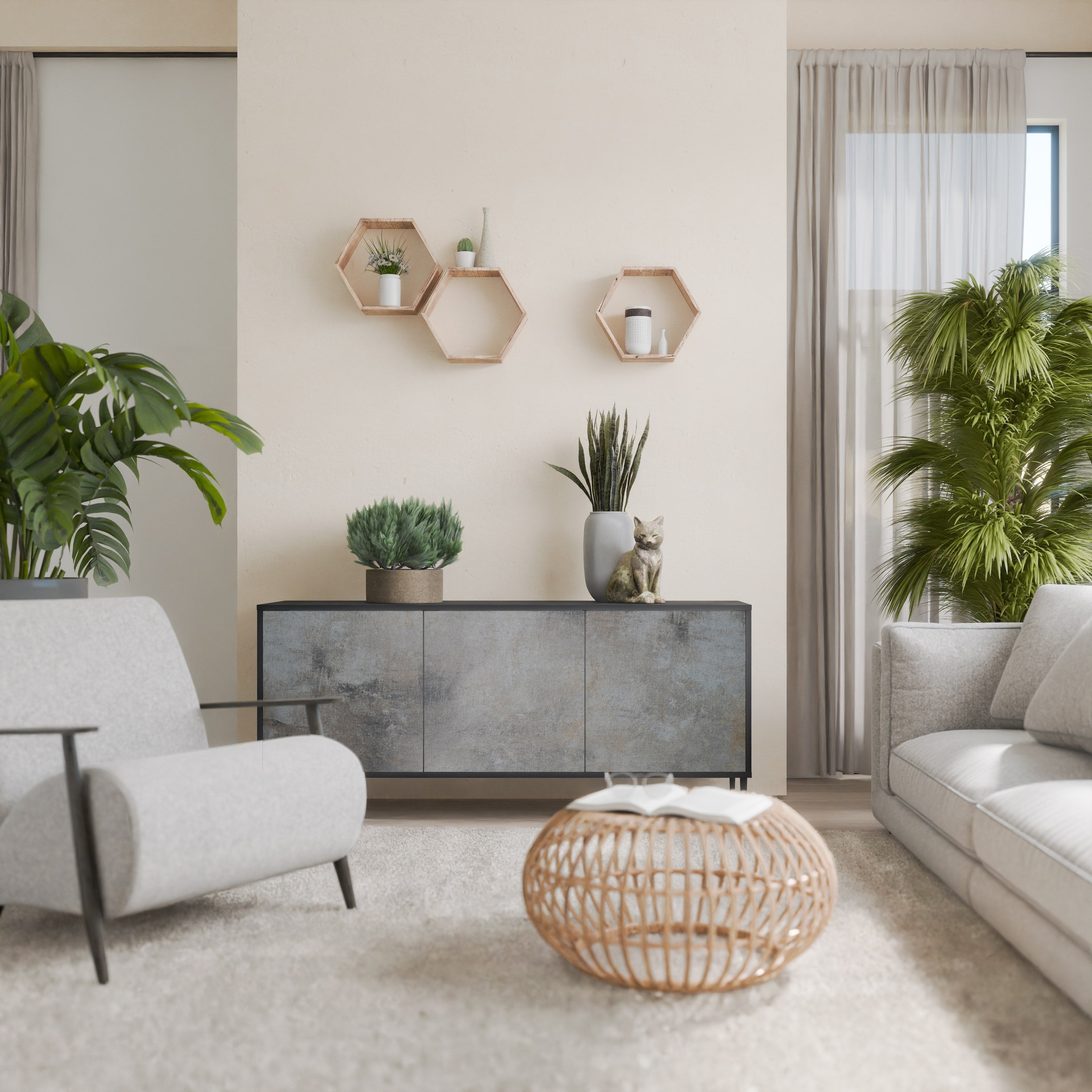 Buffet 3 portes en béton finition noire