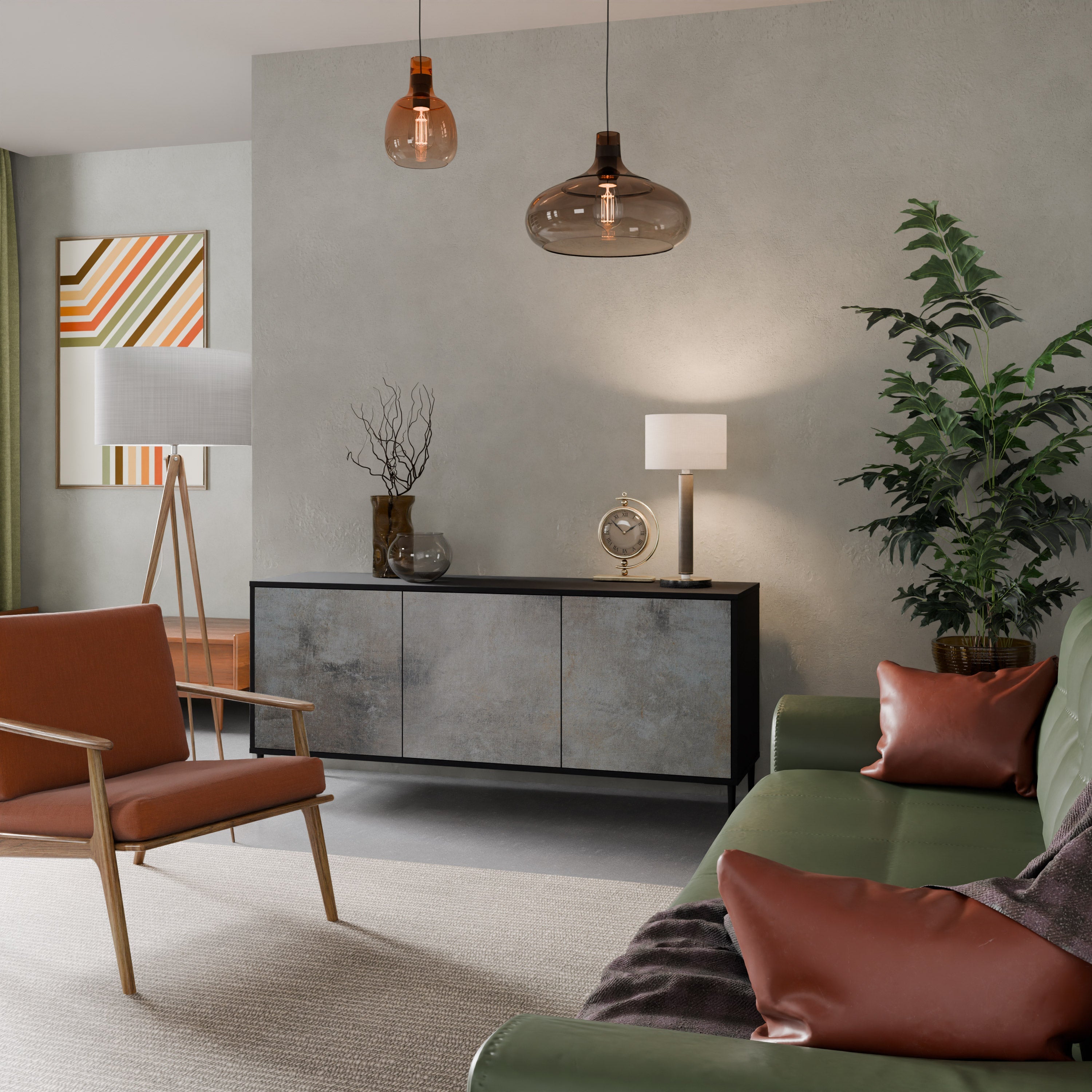 Buffet 3 portes en béton finition noire