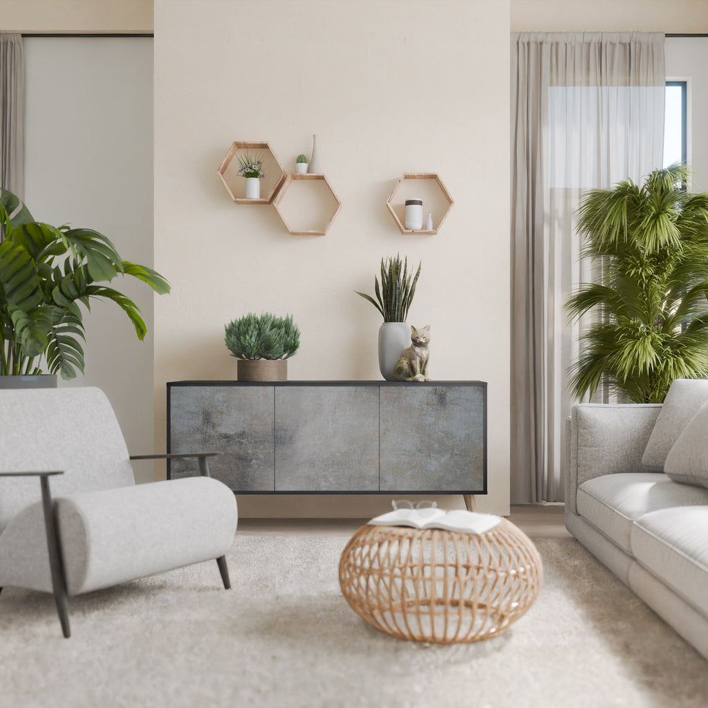 Buffet 3 portes en béton finition noire