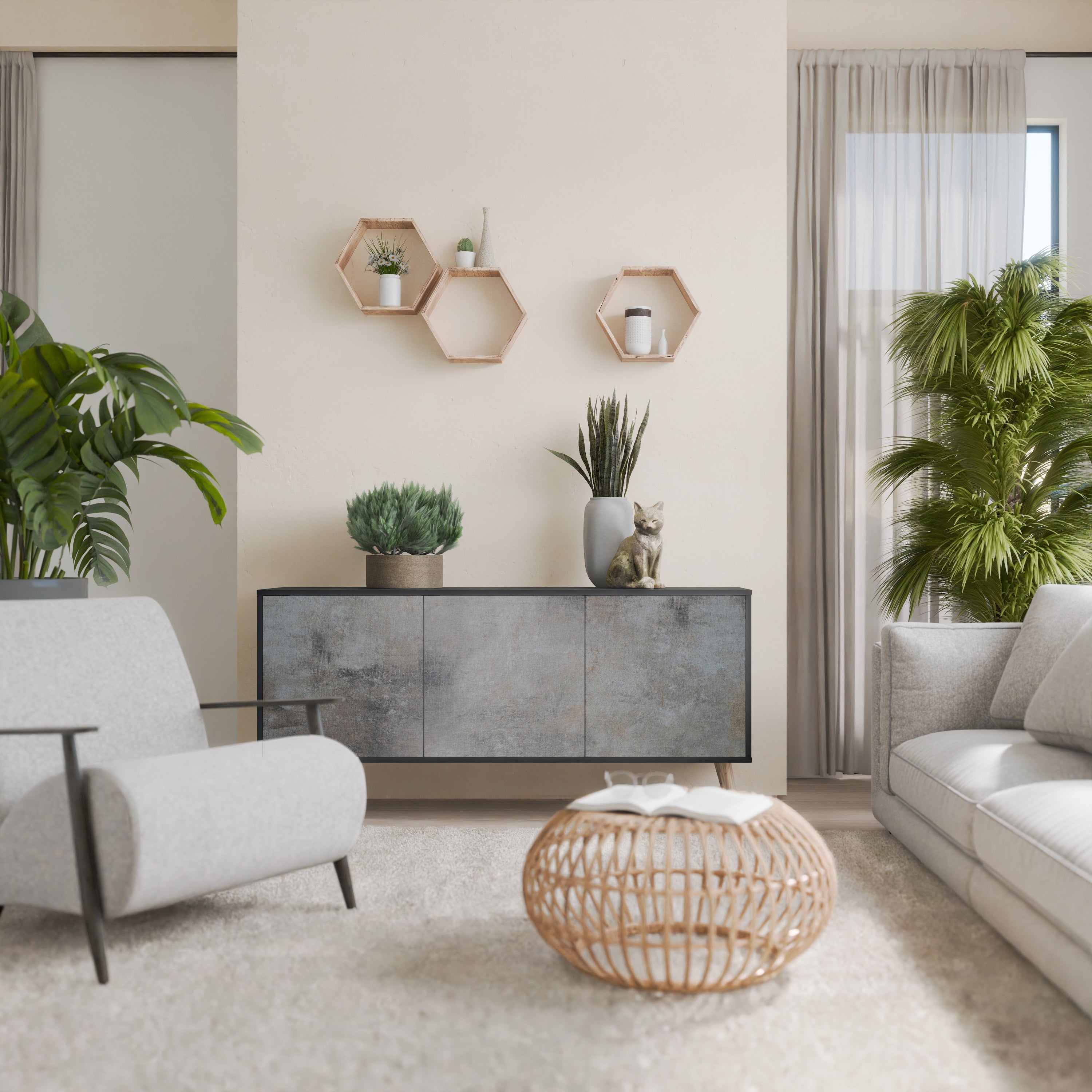 Buffet 3 portes en béton finition noire