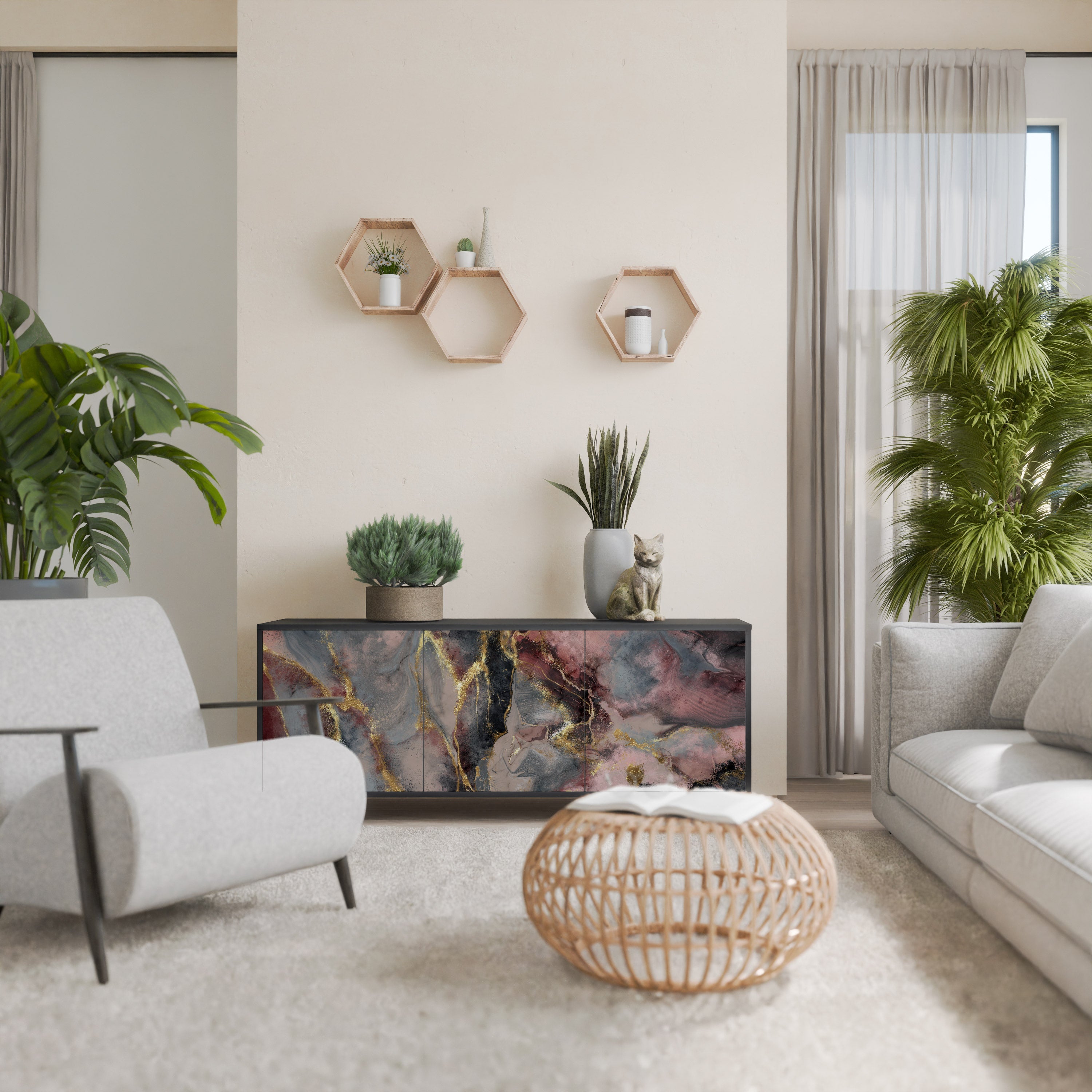 Buffet 3 portes GOLDEN TIDES en finition noire