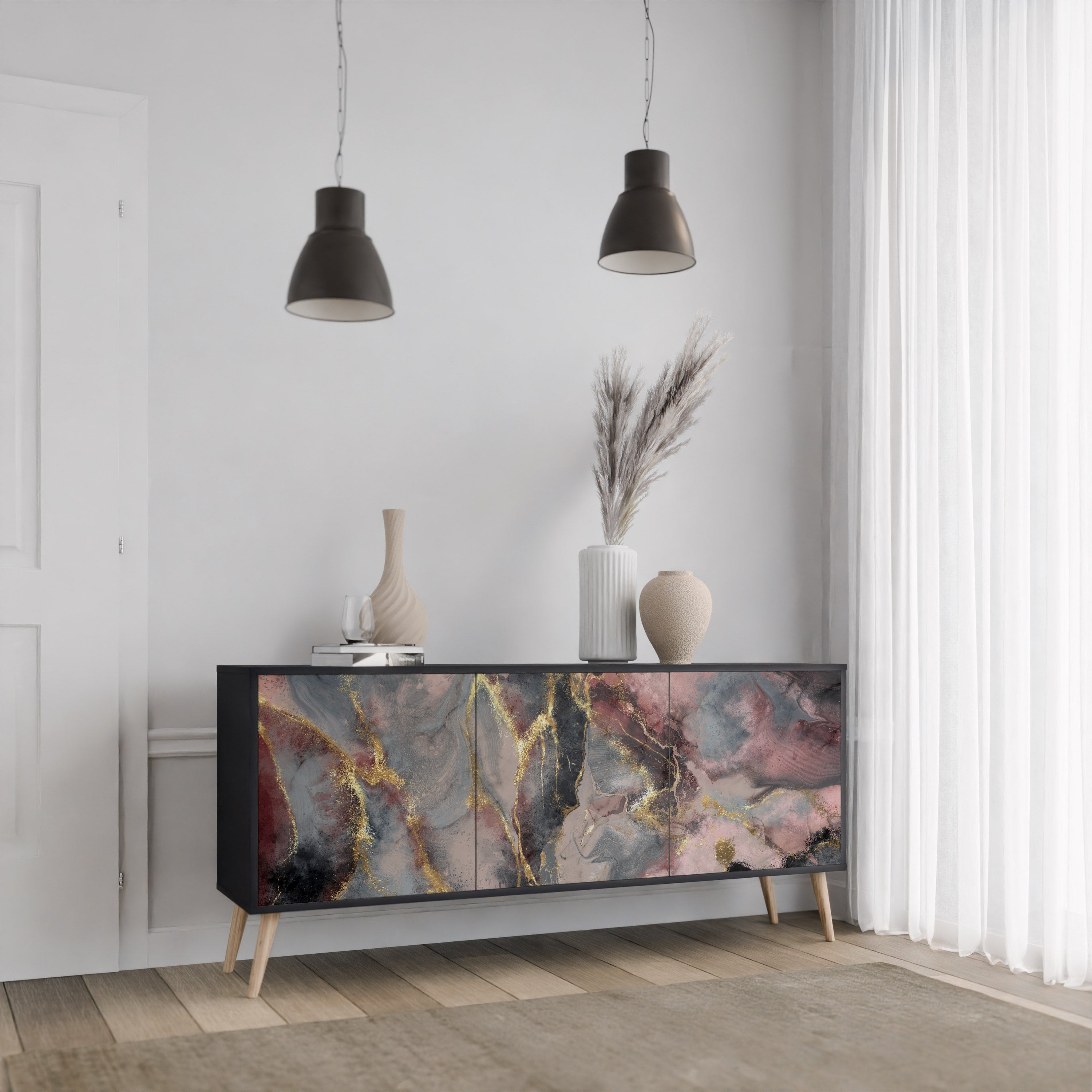 Buffet 3 portes GOLDEN TIDES en finition noire