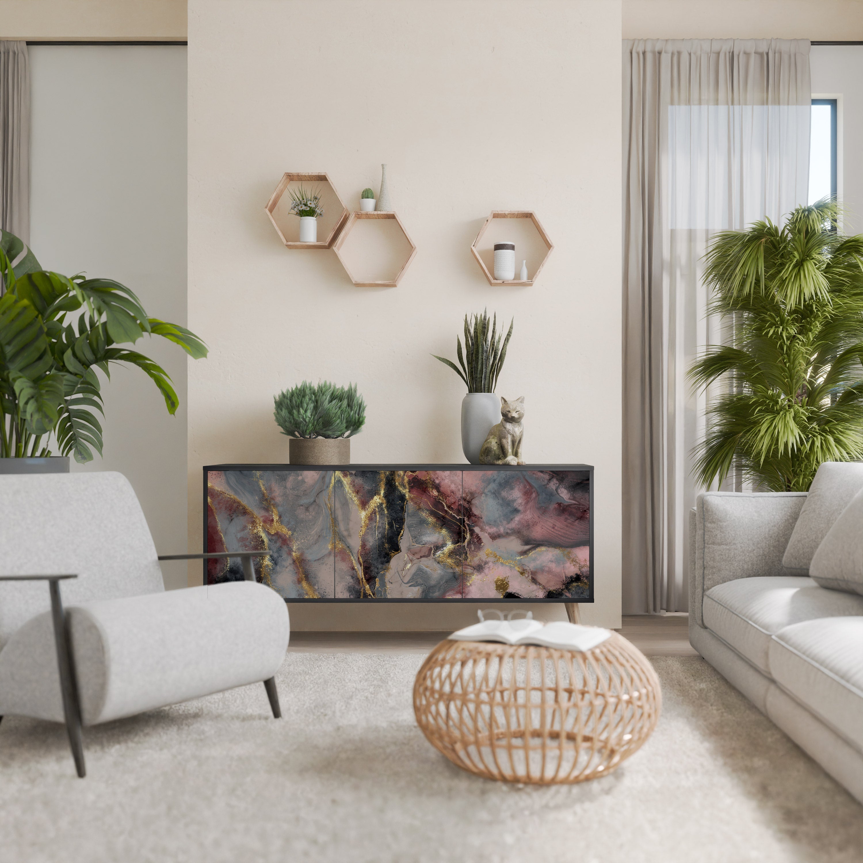 Buffet 3 portes GOLDEN TIDES en finition noire