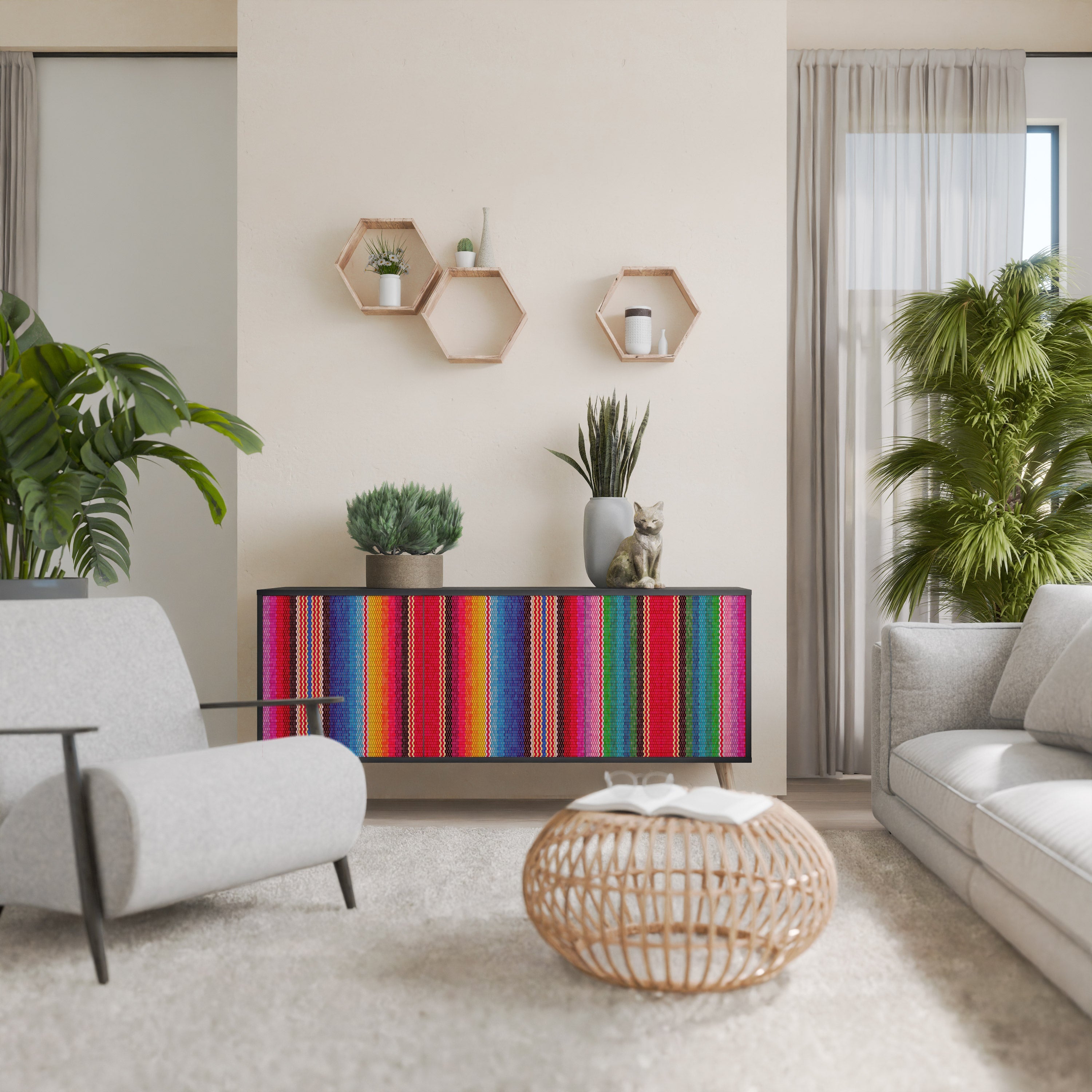 Buffet 3 portes ethnique mexicain en finition noire