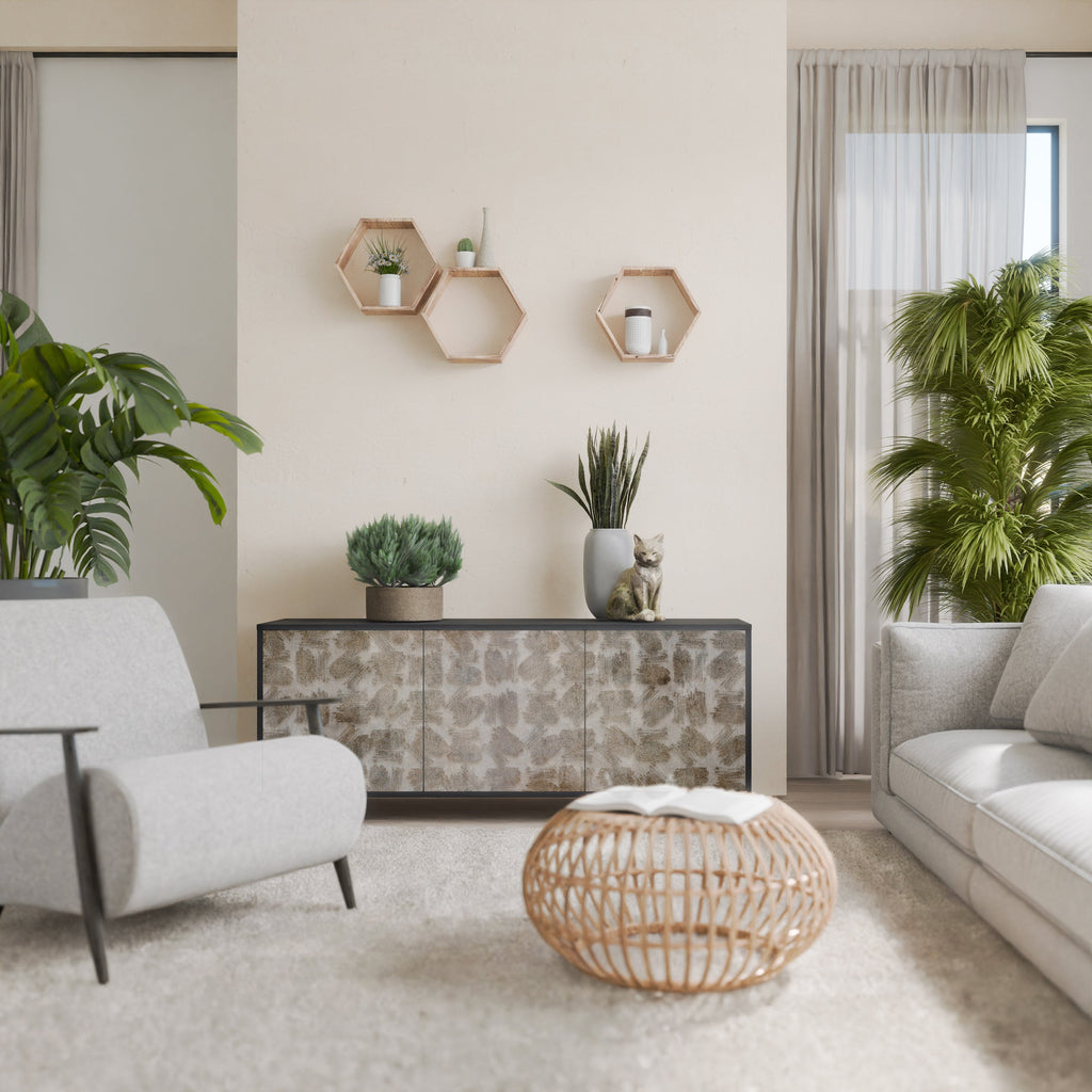 Buffet 3 portes légèrement flou en finition noire