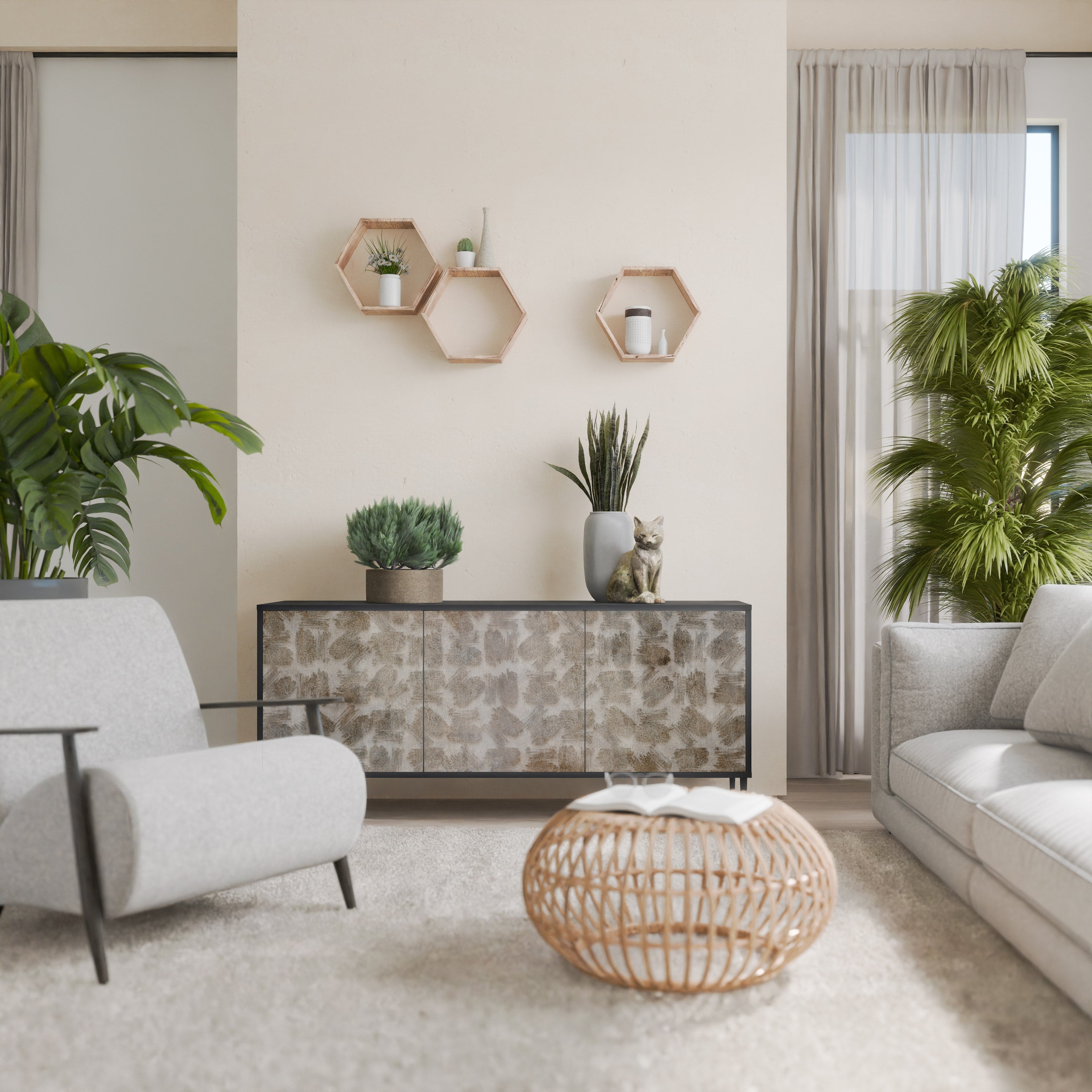 Buffet 3 portes légèrement flou en finition noire