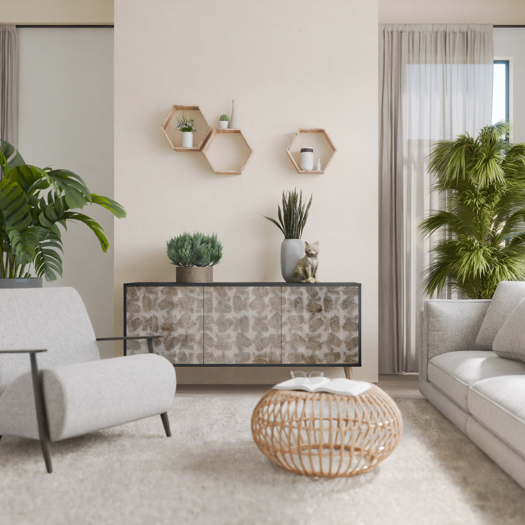 Buffet 3 portes légèrement flou en finition noire