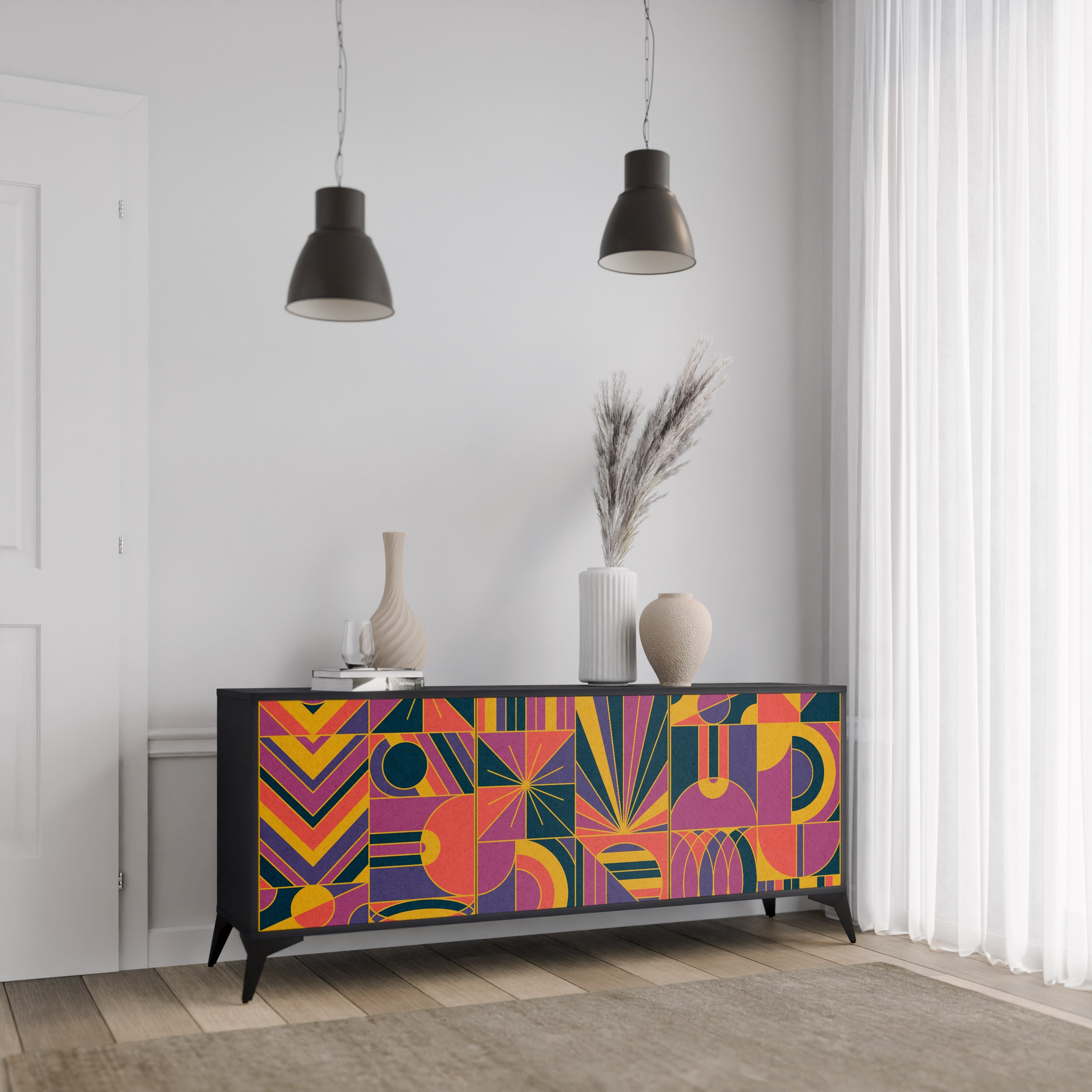 Buffet 3 portes ELECTRIC PATTERNS finition noire