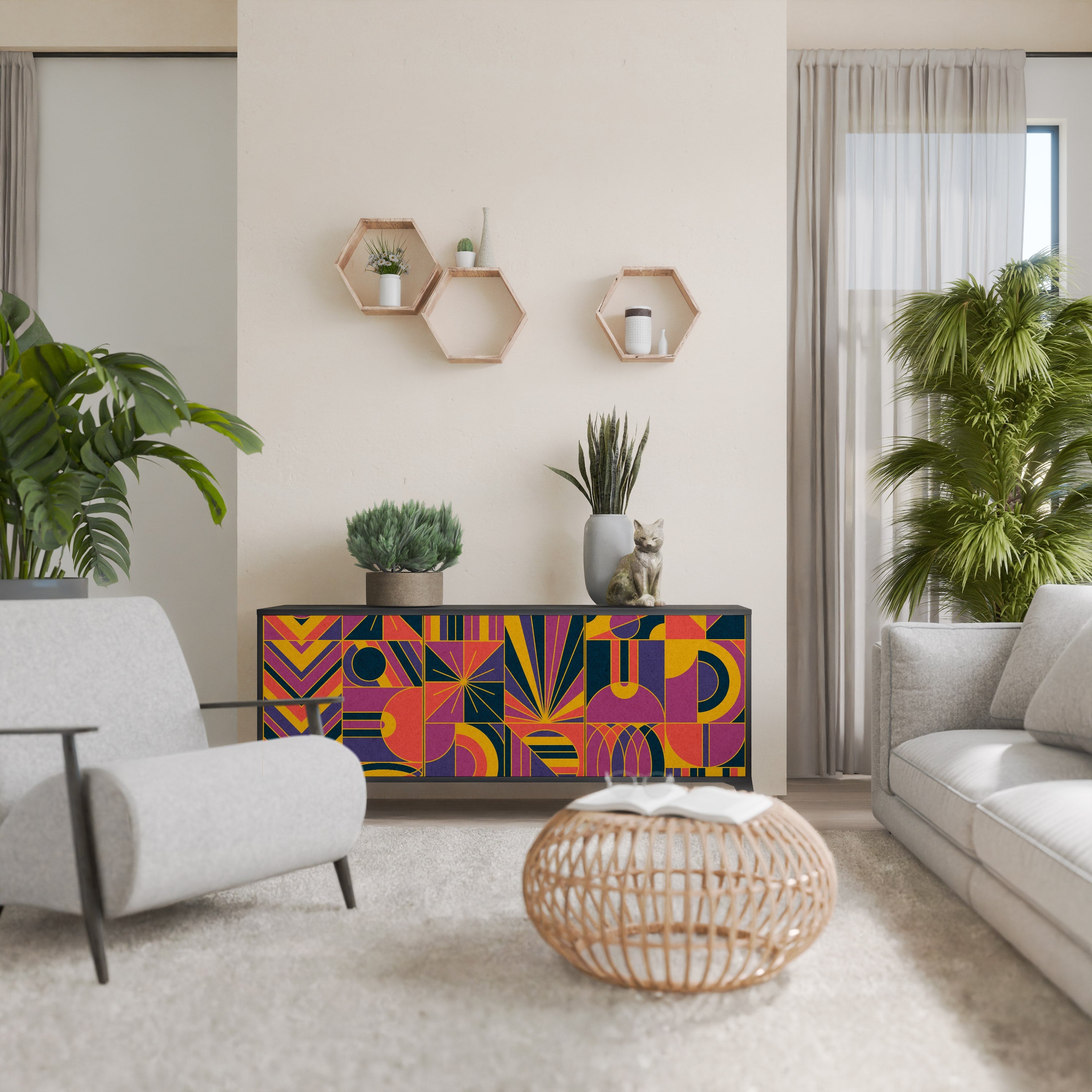 Buffet 3 portes ELECTRIC PATTERNS finition noire