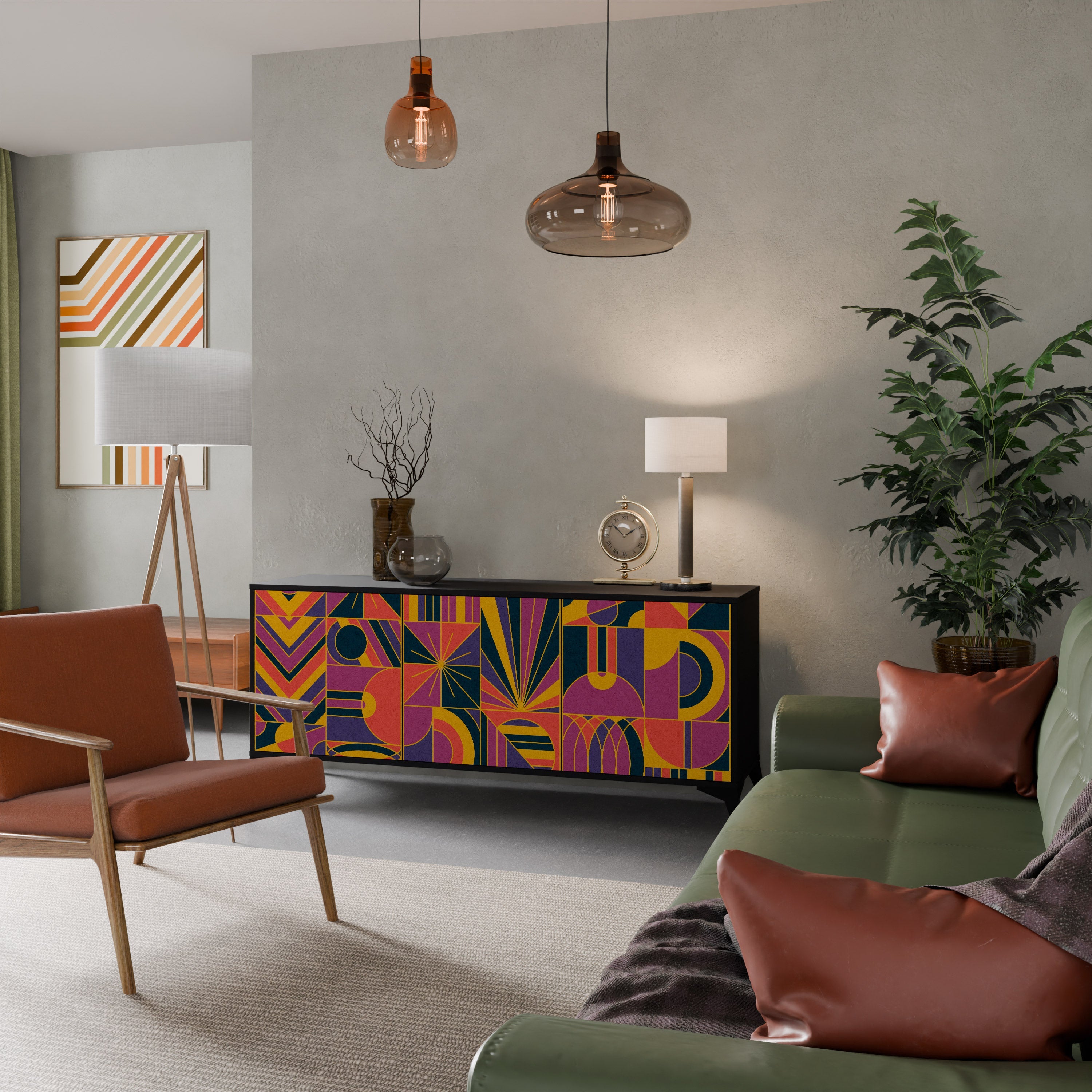 Buffet 3 portes ELECTRIC PATTERNS finition noire