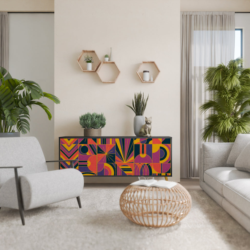 Buffet 3 portes ELECTRIC PATTERNS finition noire