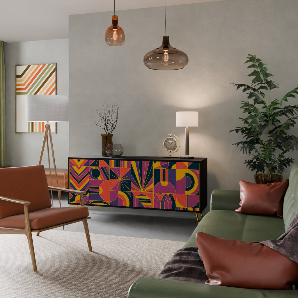 Buffet 3 portes ELECTRIC PATTERNS finition noire