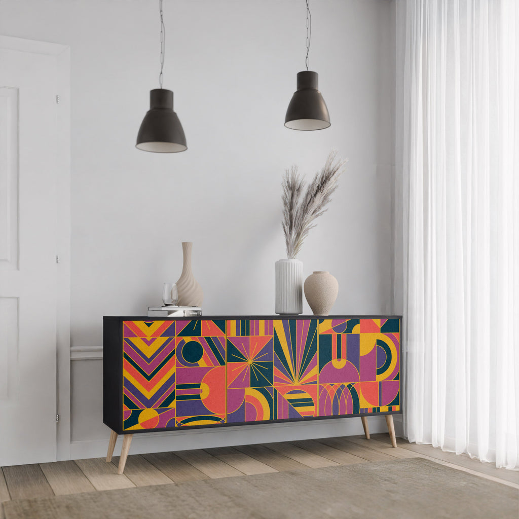 Buffet 3 portes ELECTRIC PATTERNS finition noire